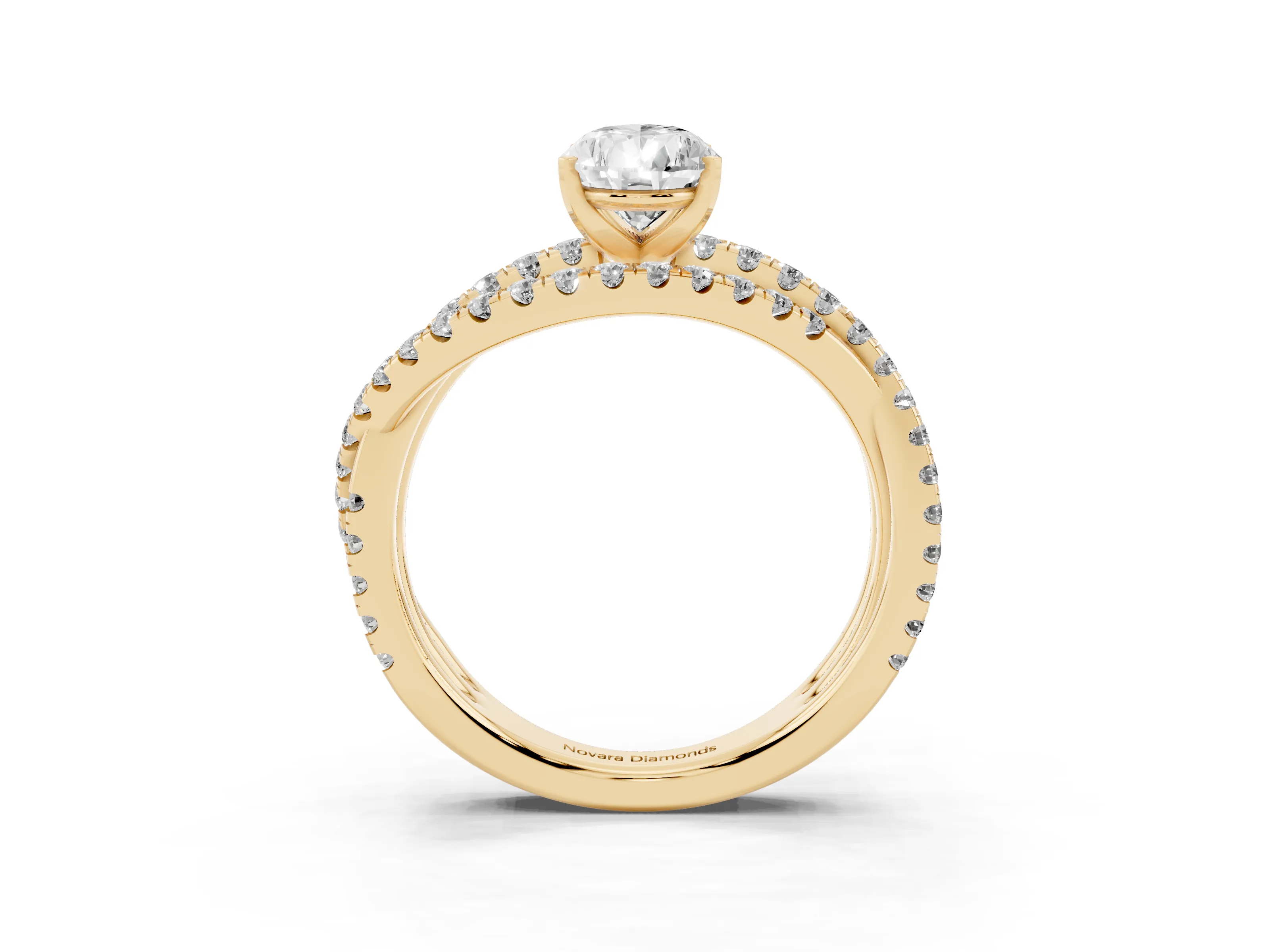 Pear Cut Diamond Solitaire Twist Band Ring Set in Yellow gold with Pavé Setting and Prong Head