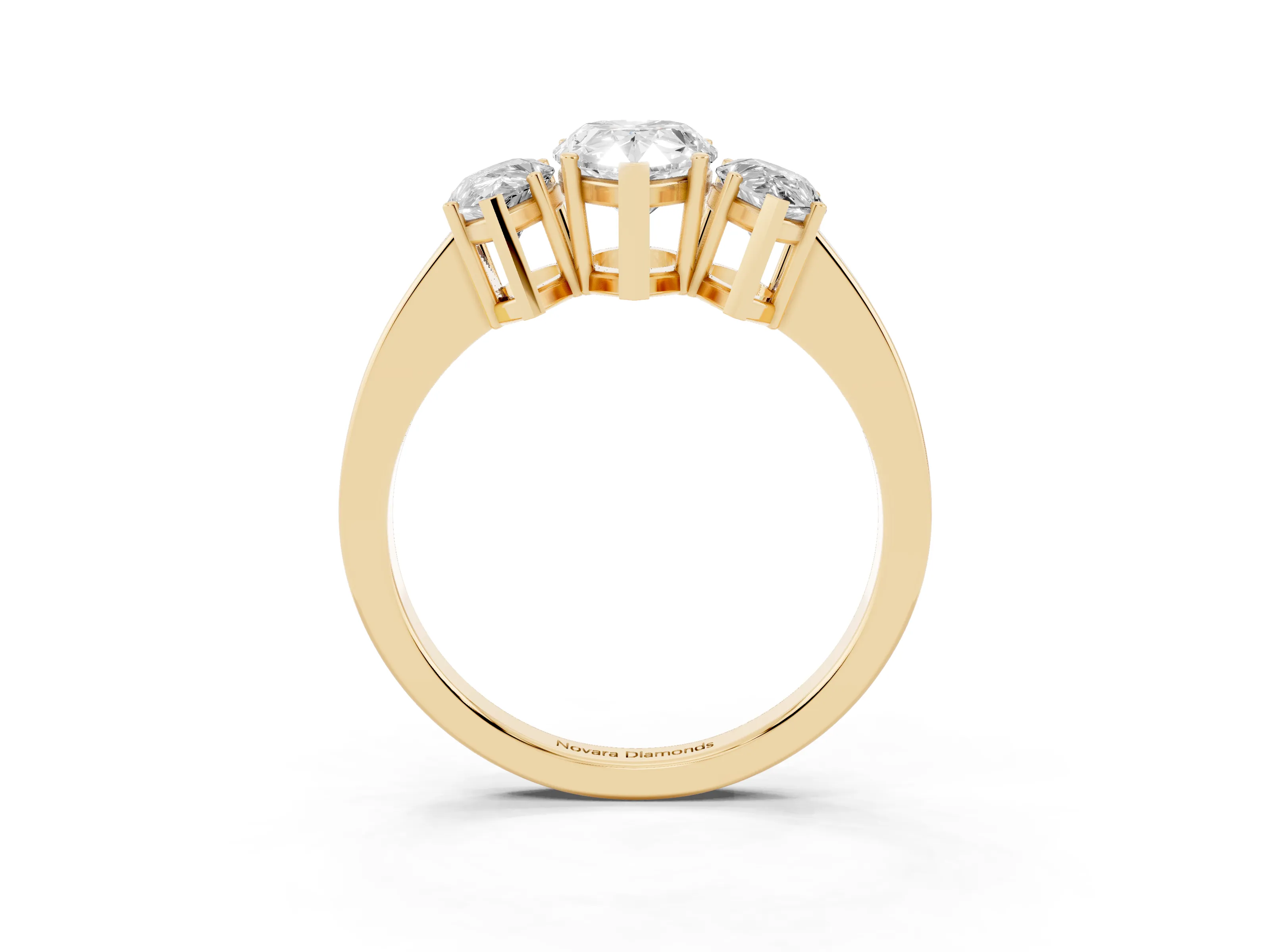 Pear Cut Diamond Three-Stone Engagement Ring Set in Yellow gold with Flat Band