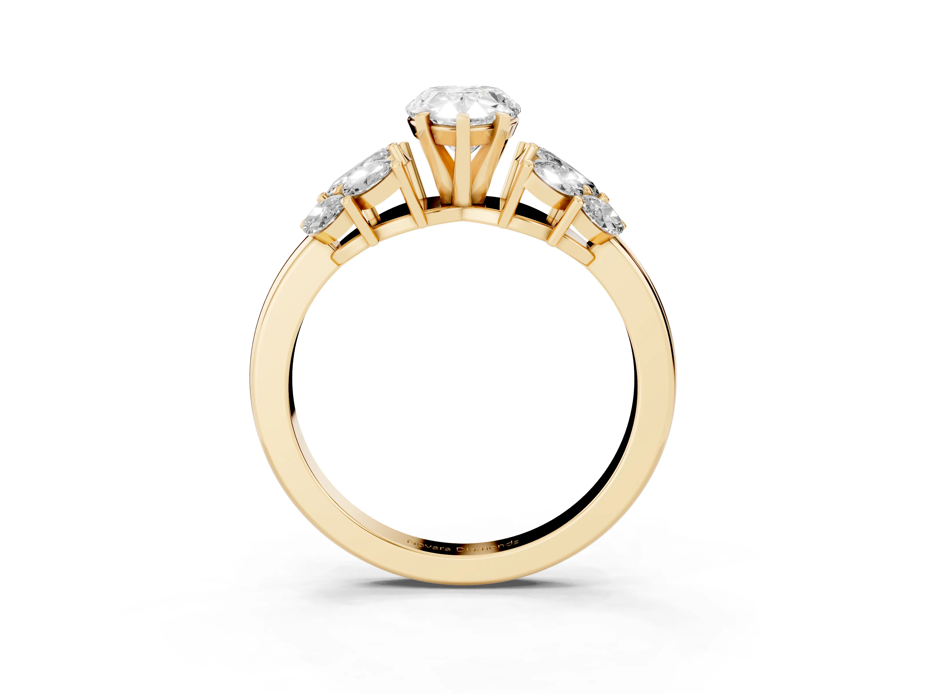 Pear Cut Diamond Cluster Leaf Design Ring Set in Yellow gold with Prong Setting