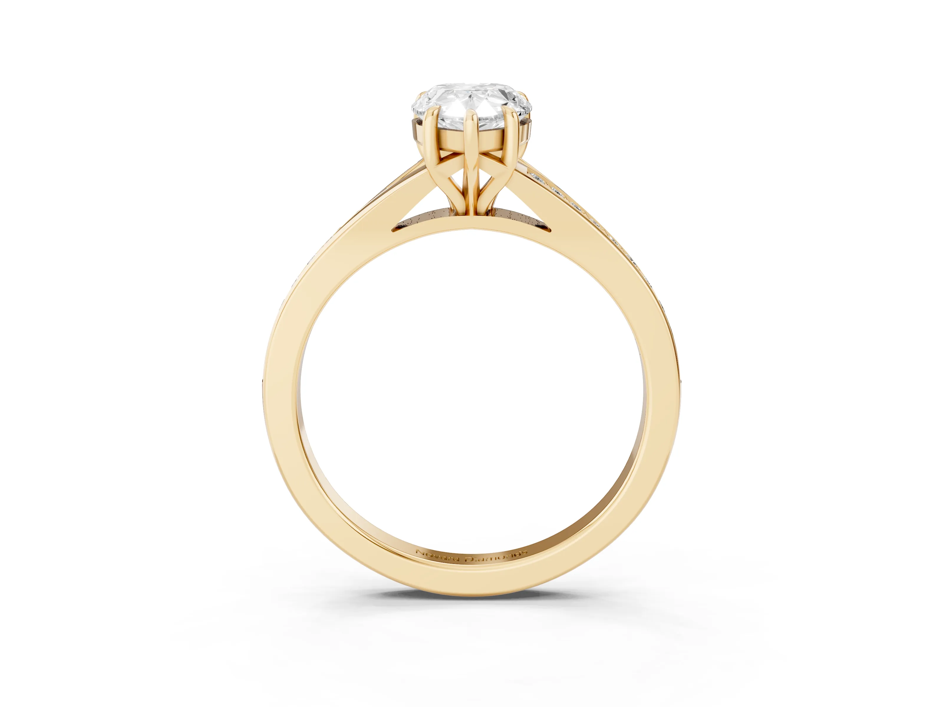 Pear Cut Diamond Solitaire Ring Set in Yellow gold with Pavé Accent Band and Classic Prong Setting