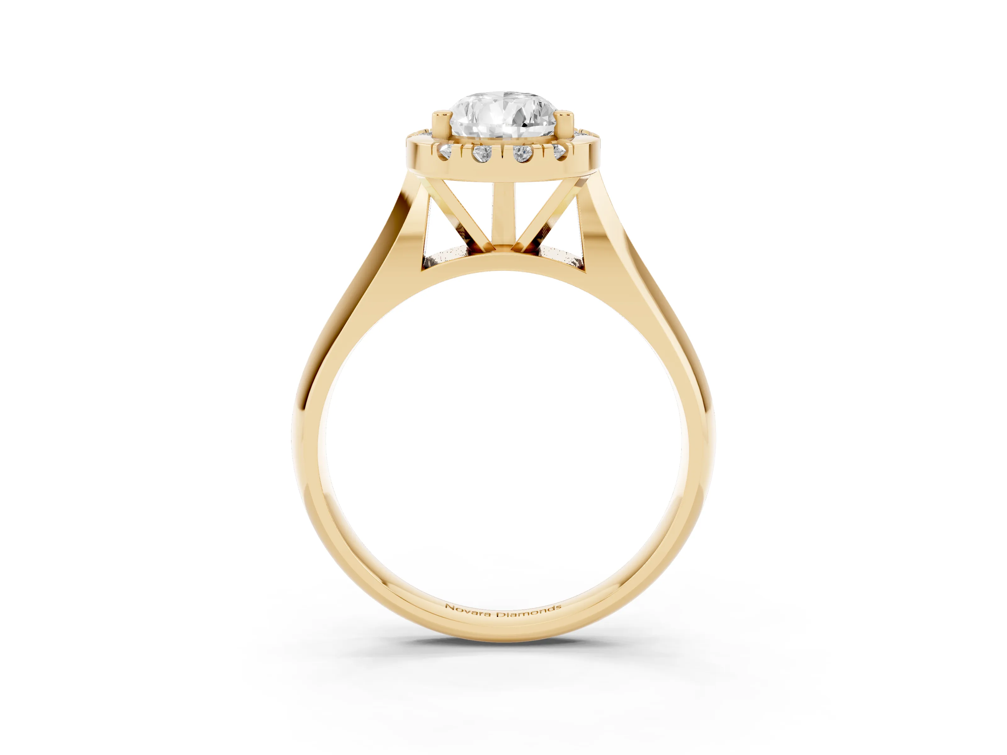 Pear Cut Diamond Halo Solitaire Engagement Ring Set in Yellow gold with Square Band and Prong Setting