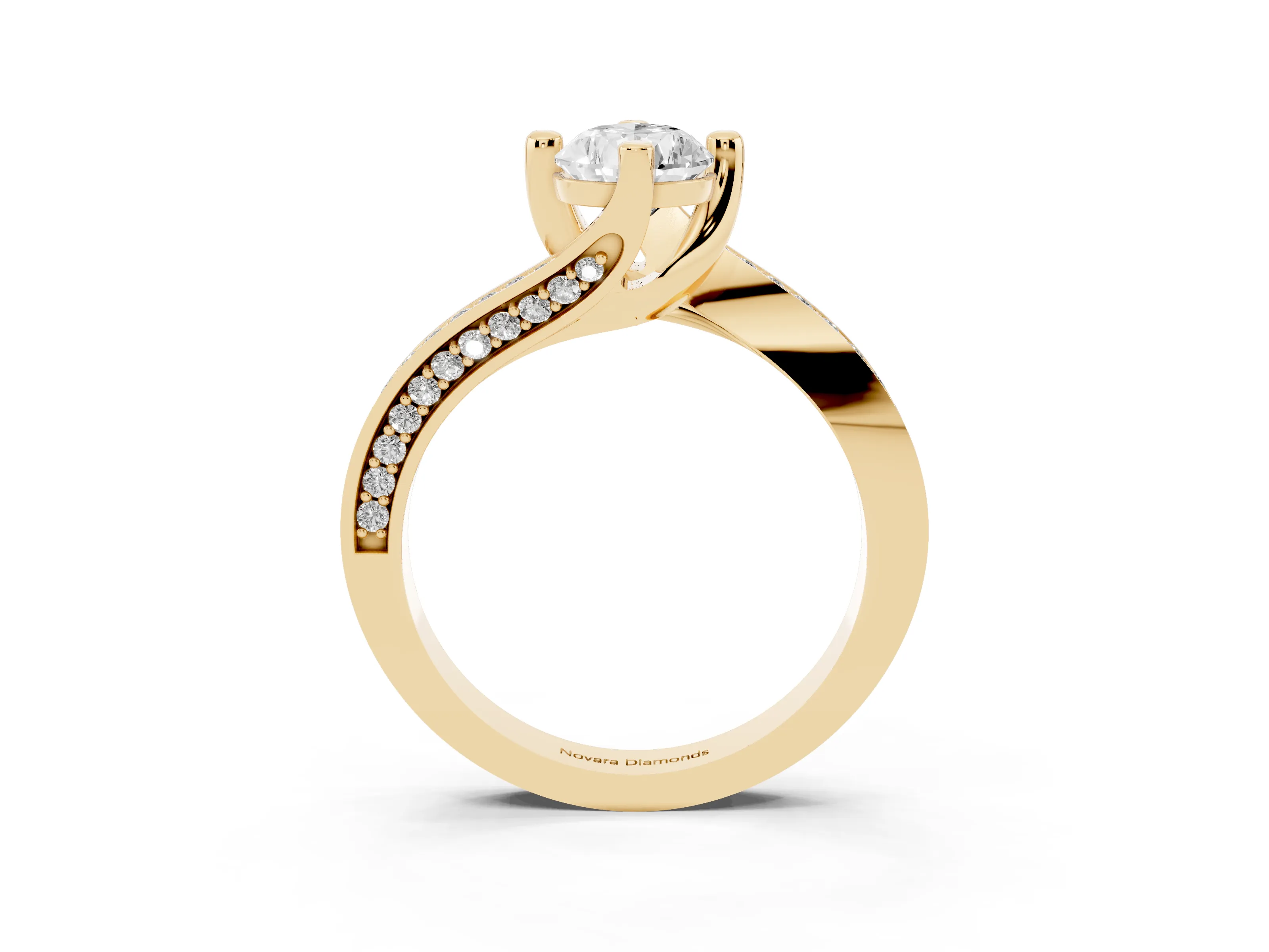 Pear Cut Diamond Solitaire Ring Set in Yellow gold with Intertwined Pavé Twist Band
