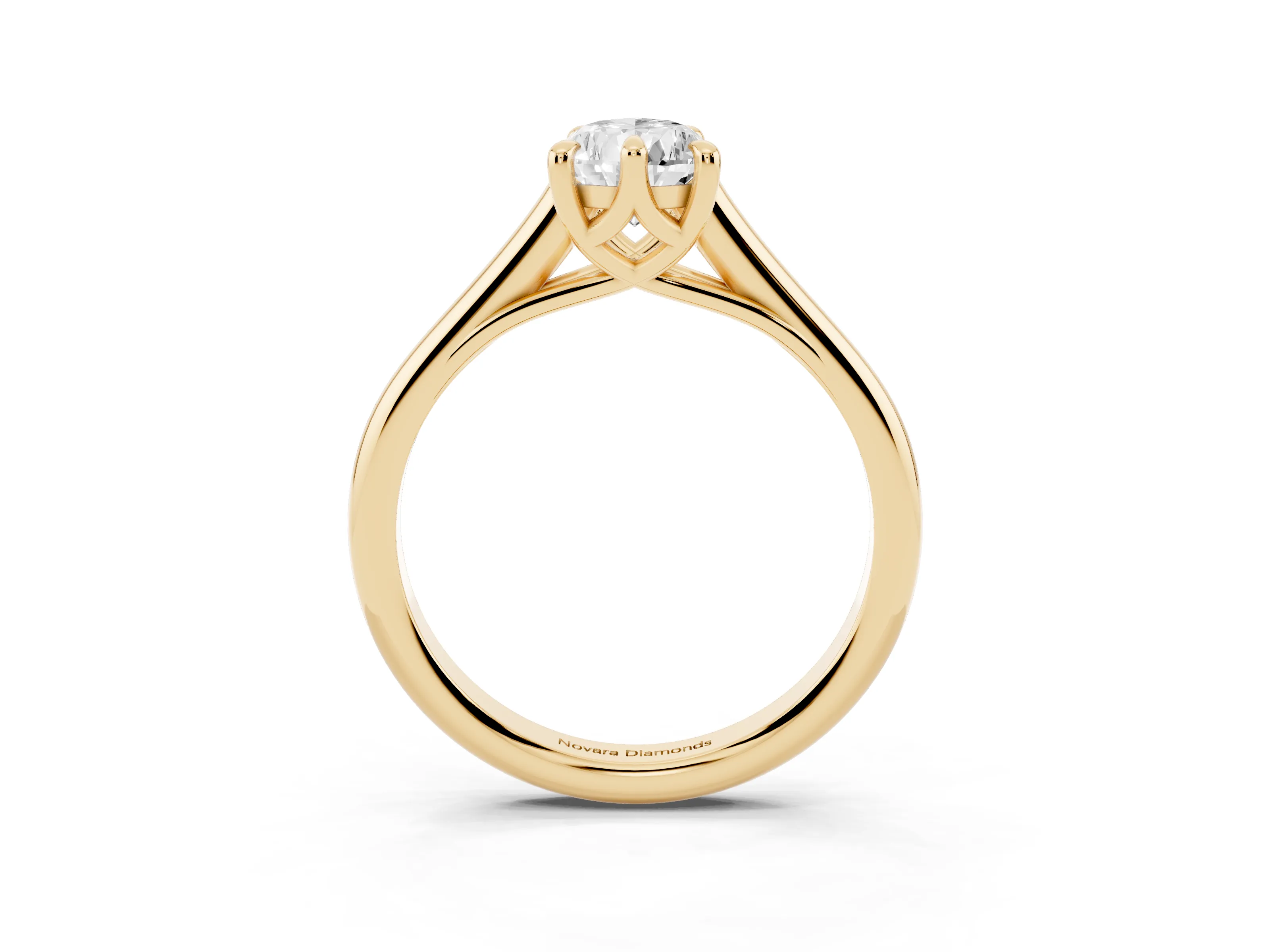 Pear Cut Diamond Solitaire Engagement Ring Set in Yellow gold with Prong Setting and Plain Classic Band