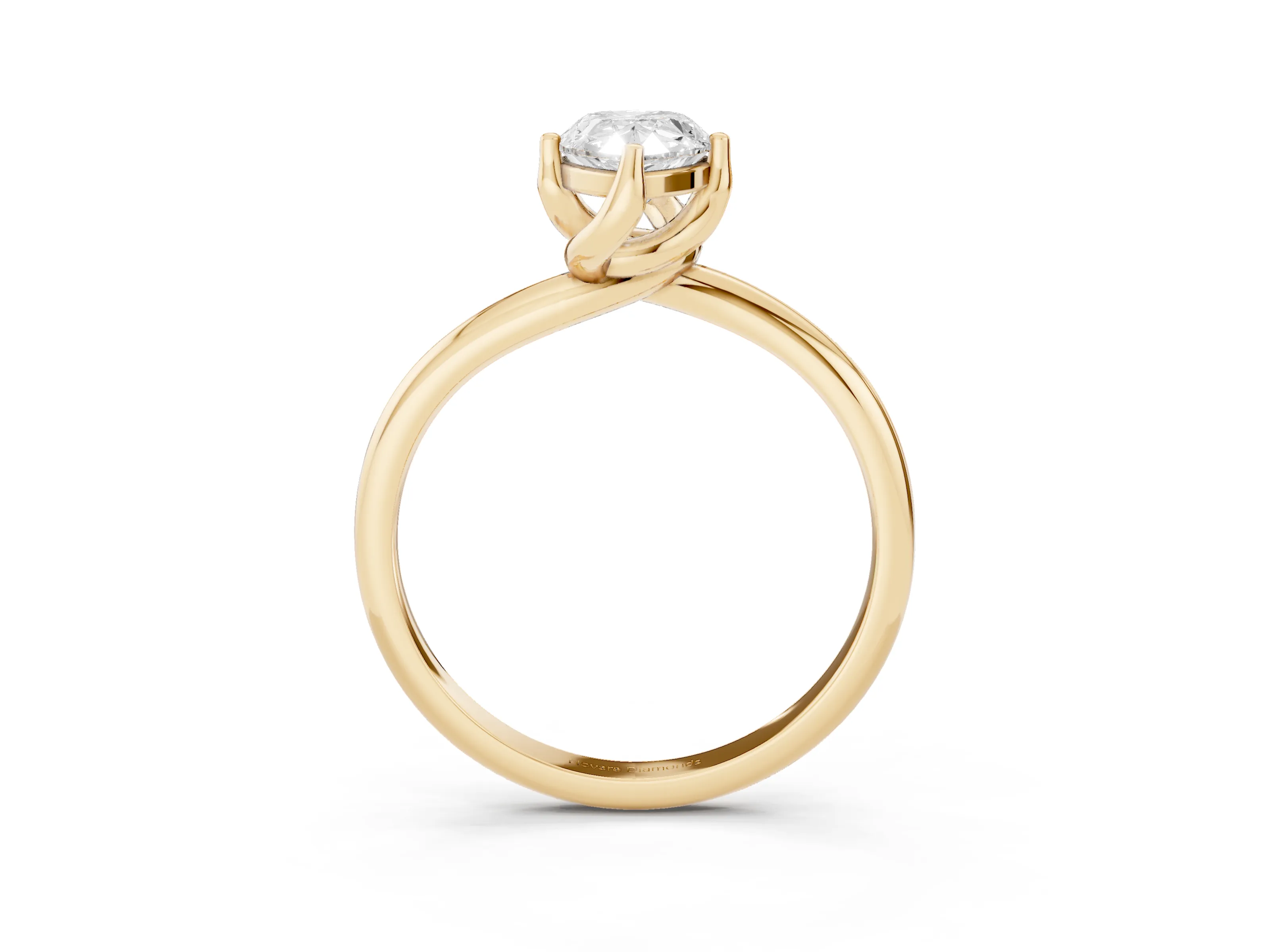 Pear Cut Diamond Solitaire Engagement Ring Set in Yellow gold with Classic Plain Band