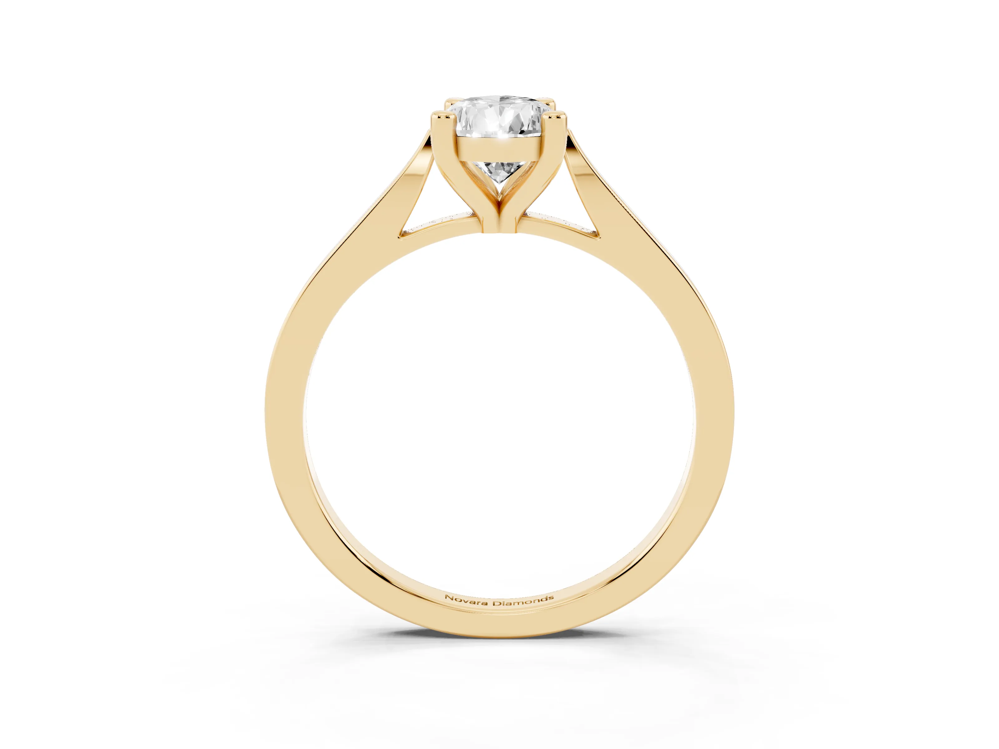 Pear Cut Diamond Solitaire Ring Set in Yellow gold with Prong Setting and Tapered Band