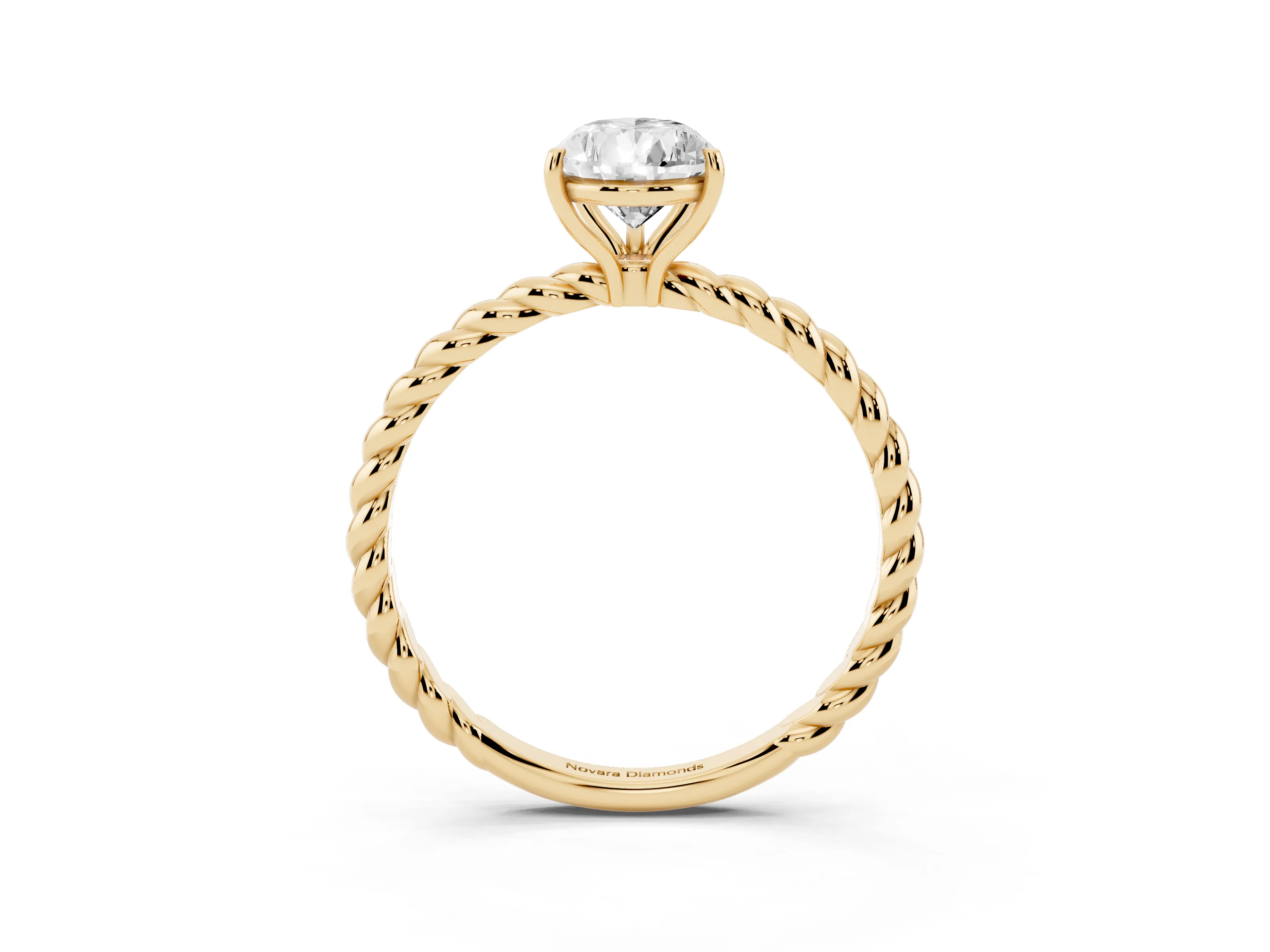 Pear Cut Diamond Solitaire Ring Set in Yellow gold with Twist Band and Prong Setting