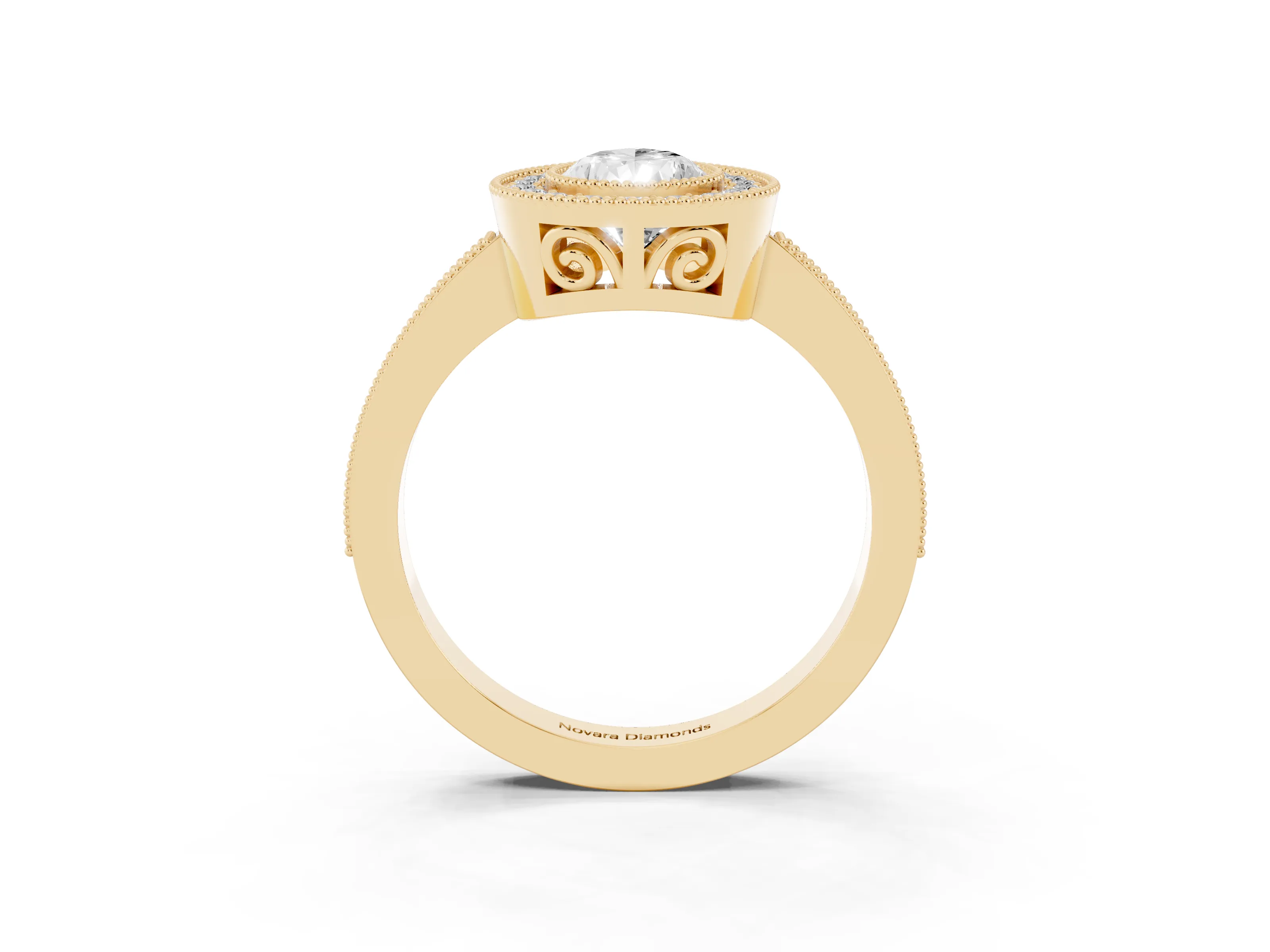 Pear Cut Diamond Round Halo Ring Set in Yellow gold with Pavé Band