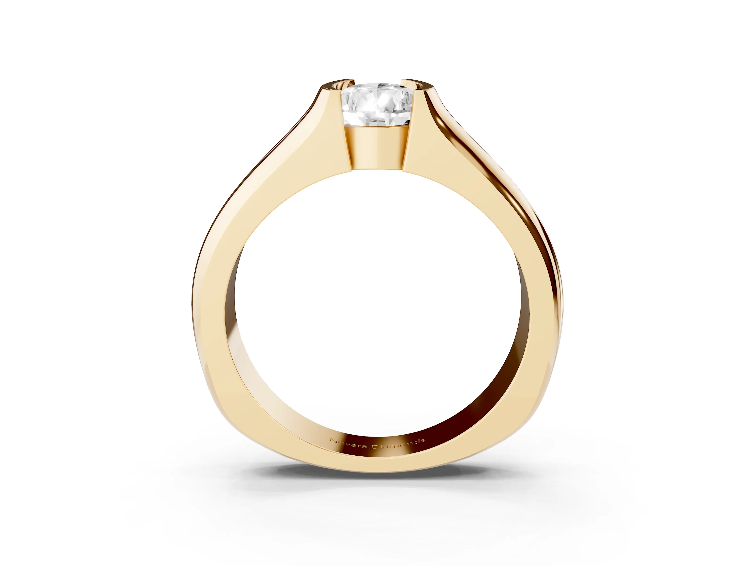 Pear Cut Diamond Bezel Solitaire Ring Set in Yellow gold with Wide Band