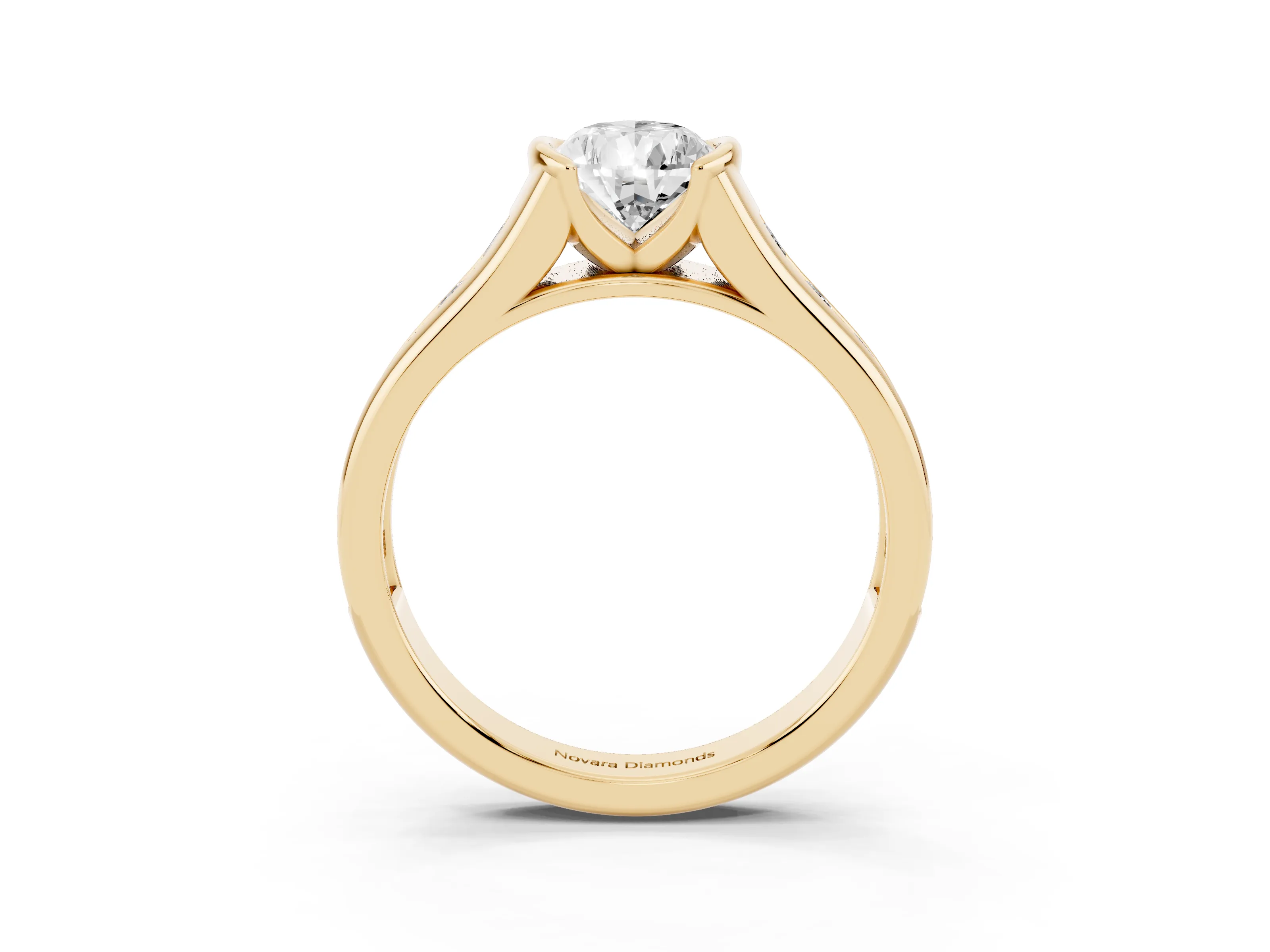 Pear Cut Diamond Bezel-Set Solitaire Ring Set in Yellow gold with Channel-Set Band