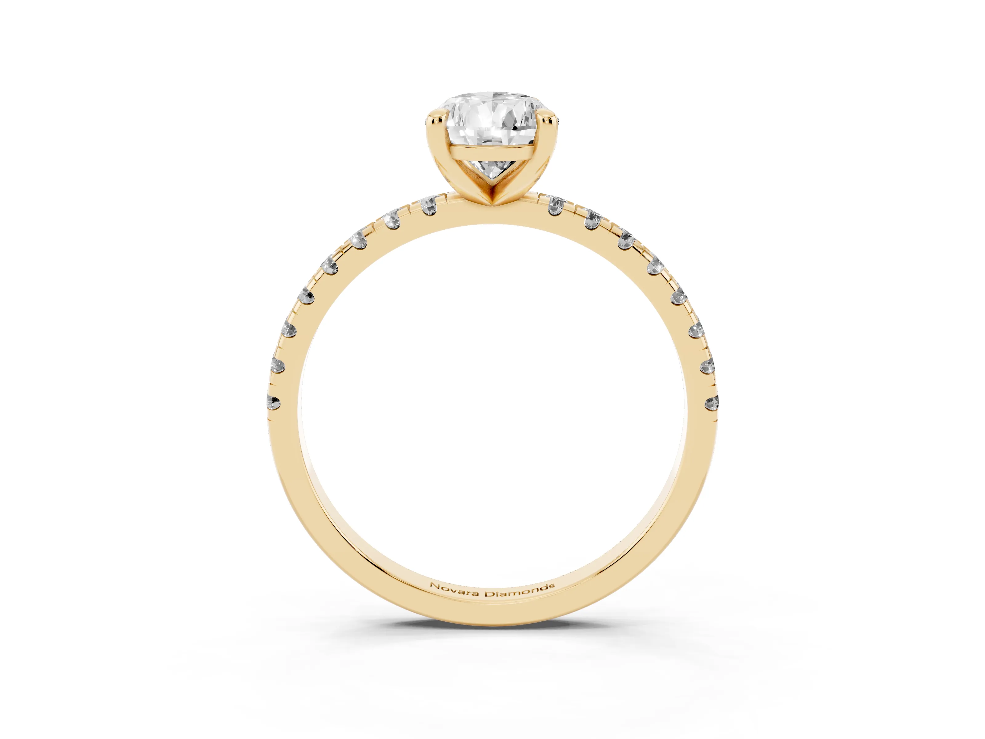 Pear Cut Diamond Brilliant Solitaire Ring Set in Yellow gold with Pavé Band and Prong Setting