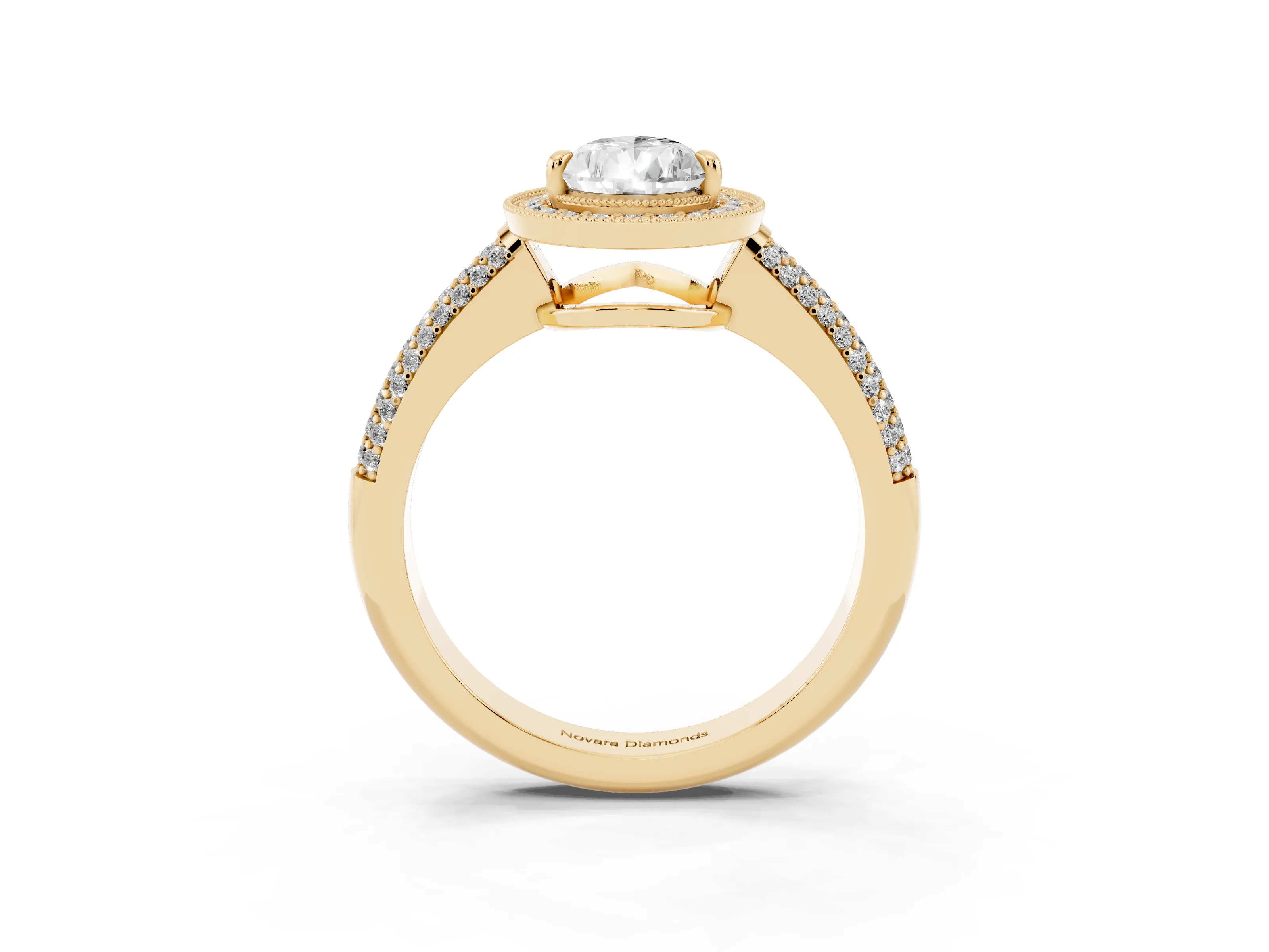 Pear Cut Diamond Halo Pavé Band Set in Yellow gold with Prong Setting