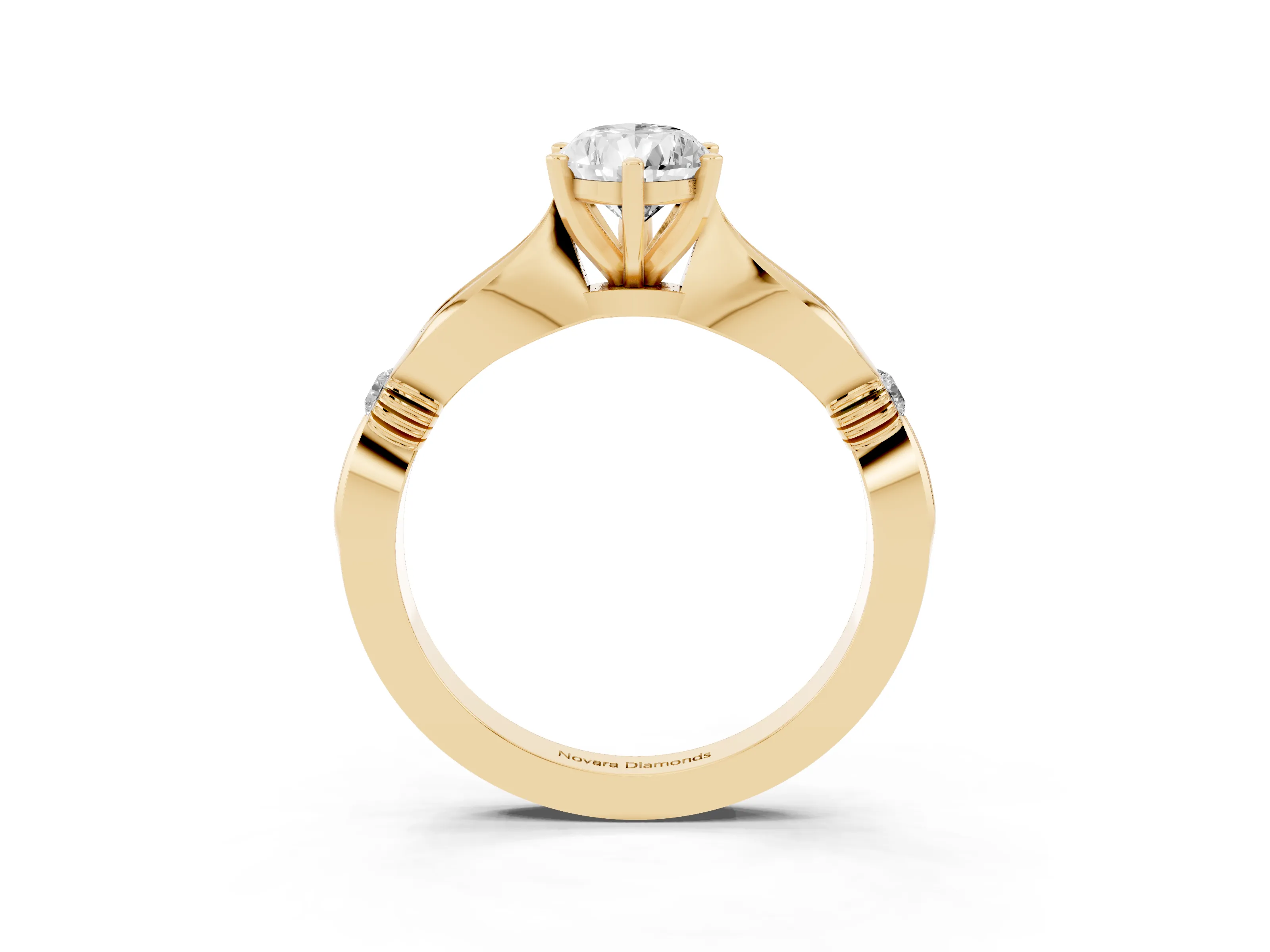 Pear Cut Diamond Solitaire Twisted Band Ring Set in Yellow gold with Accent Stones and Prong Setting