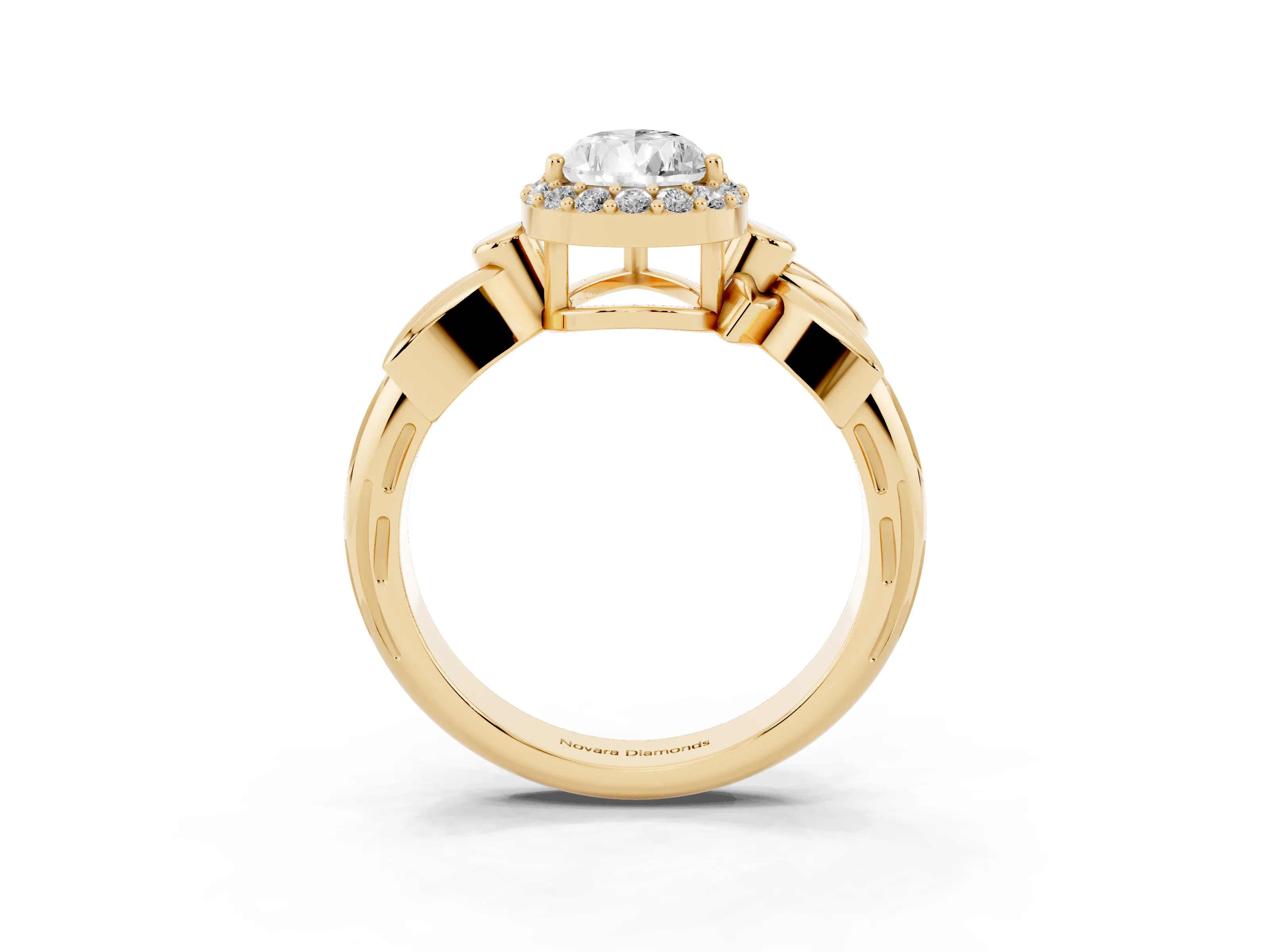 Pear Cut Diamond Halo Floral Band Ring Set in Yellow gold with Prong Setting