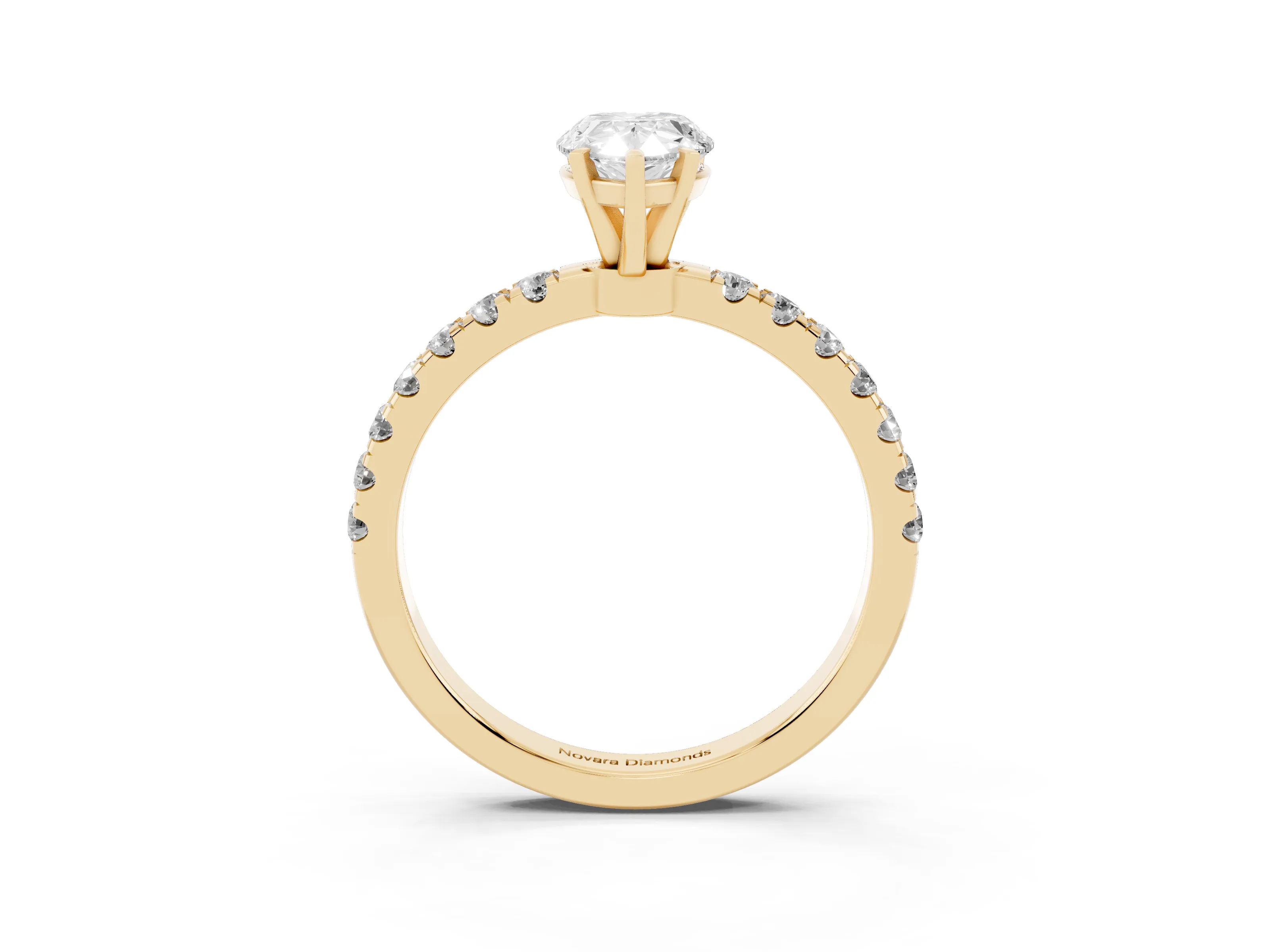 Pear Cut Diamond Solitaire Ring Set in Yellow gold with Pavé Accents and Prong Setting