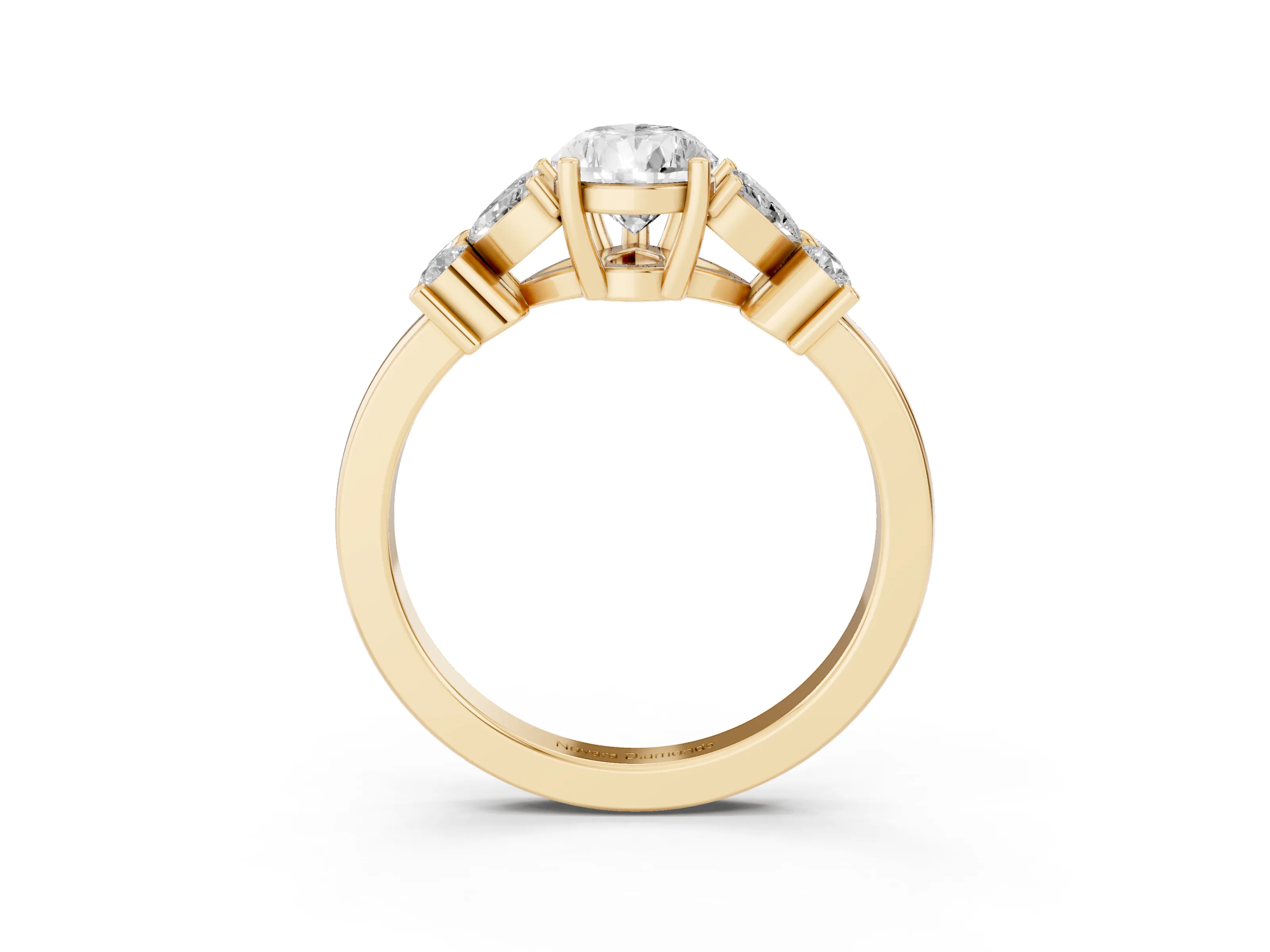 Pear Cut Diamond Floral Cluster Ring Set in Yellow gold with Marquise Petals and Prong Setting