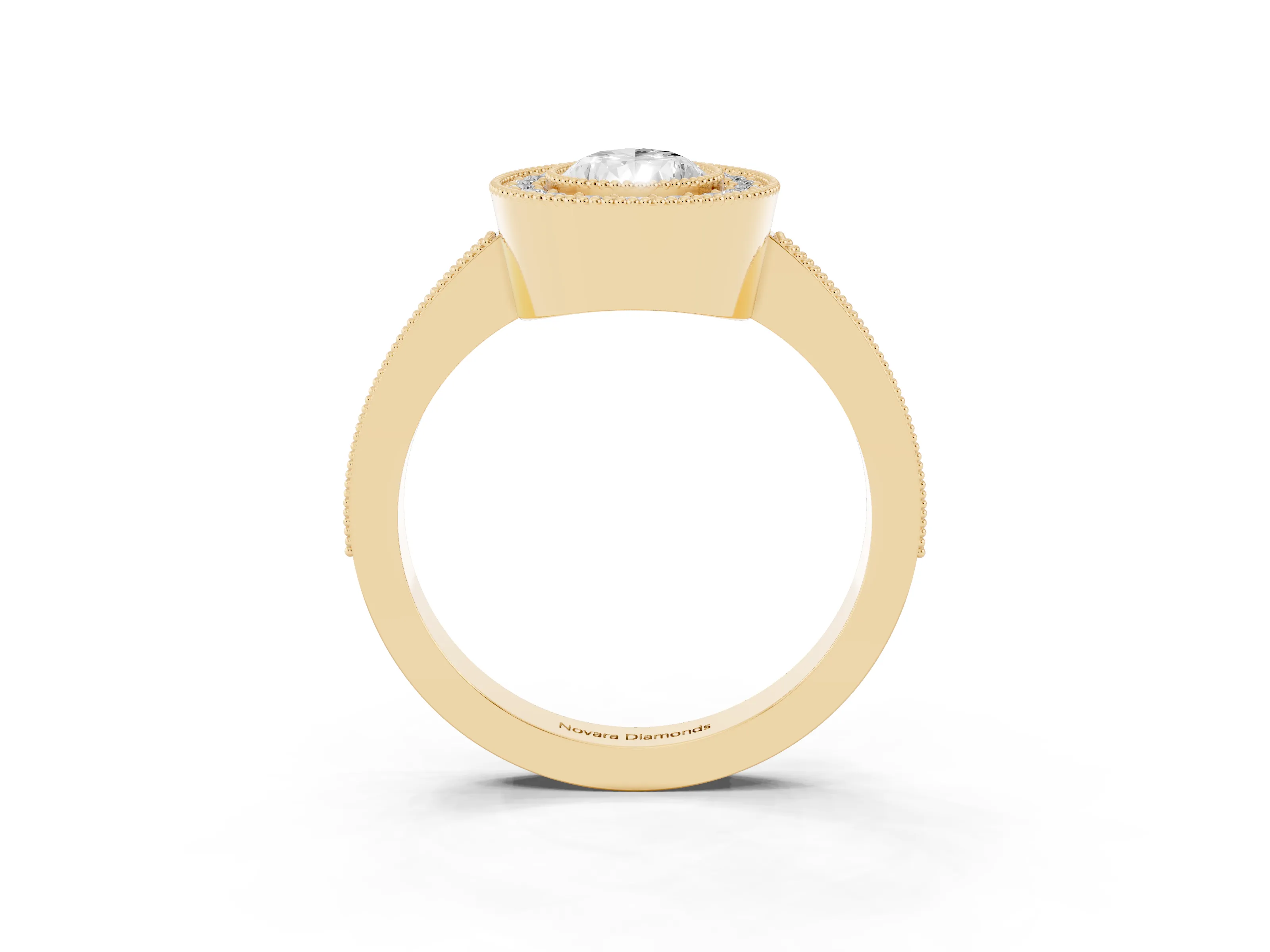 Pear Cut Diamond Halo Engagement Ring Set in Yellow gold with Pavé Band and Round Halo Stones