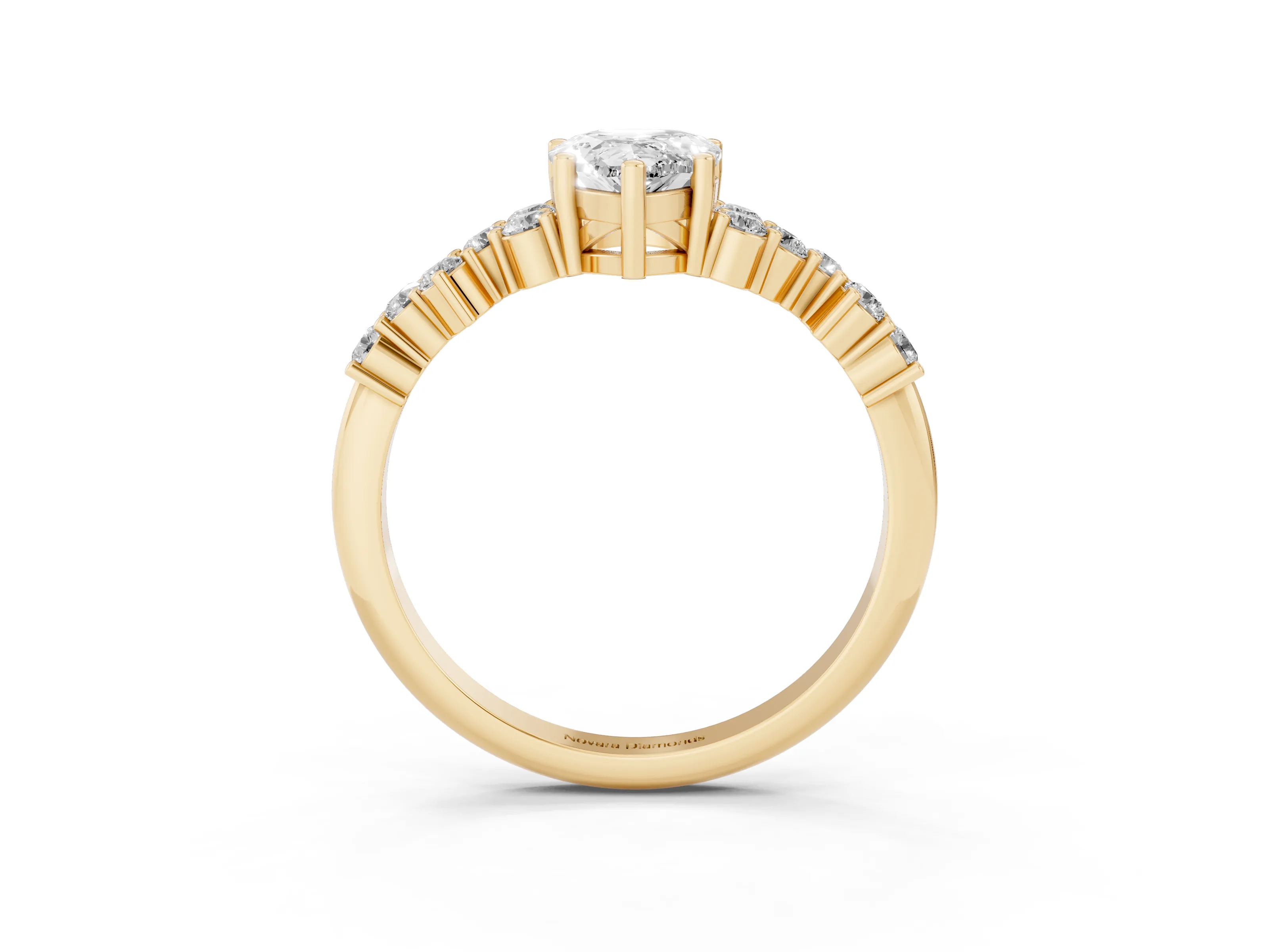 Pear Cut Diamond Ring Set in Yellow gold with Scattered Round Accents