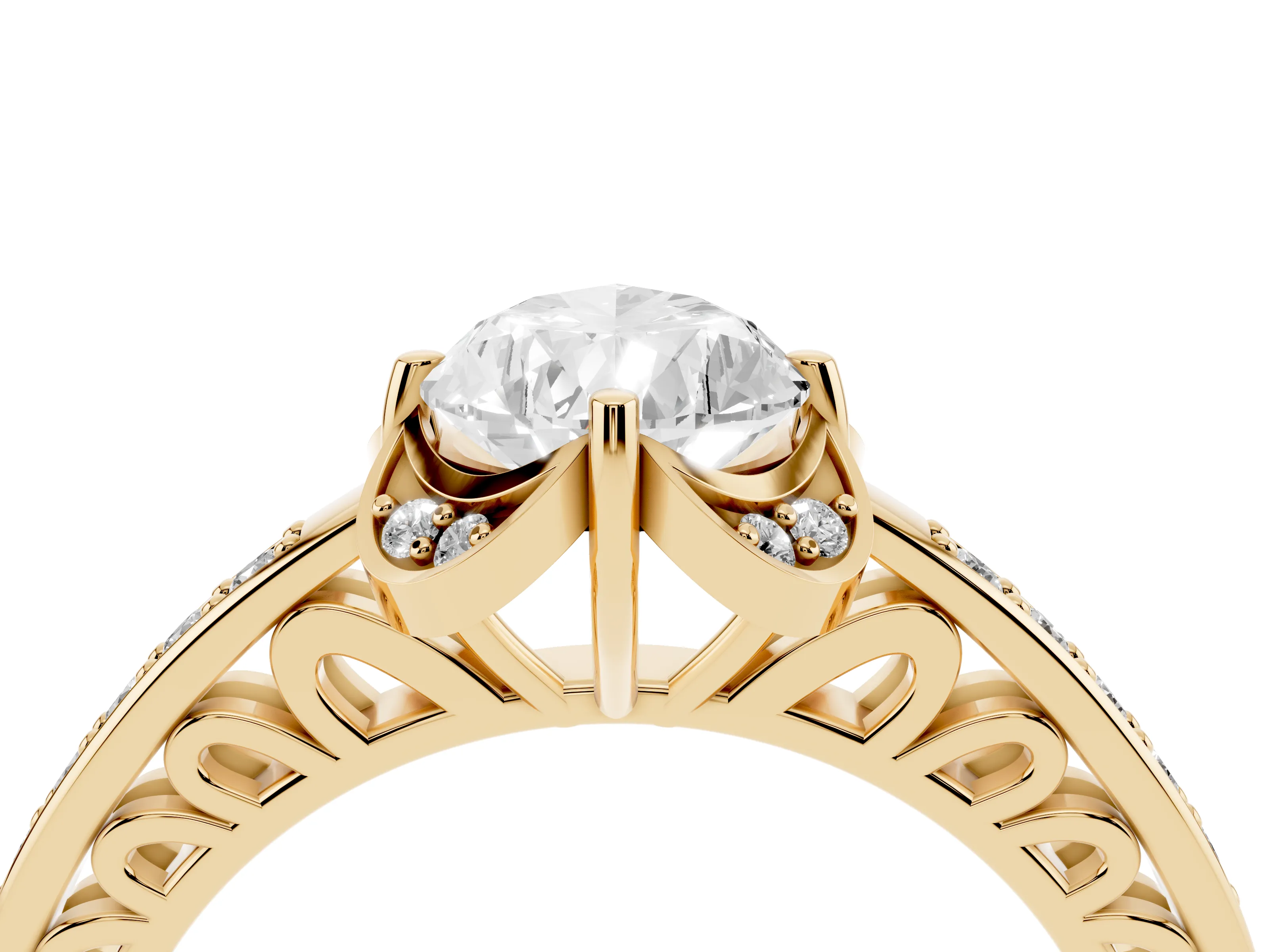 Pear Cut Diamond Halo Ring Set in Yellow gold with Channel Set Band and Prong Setting