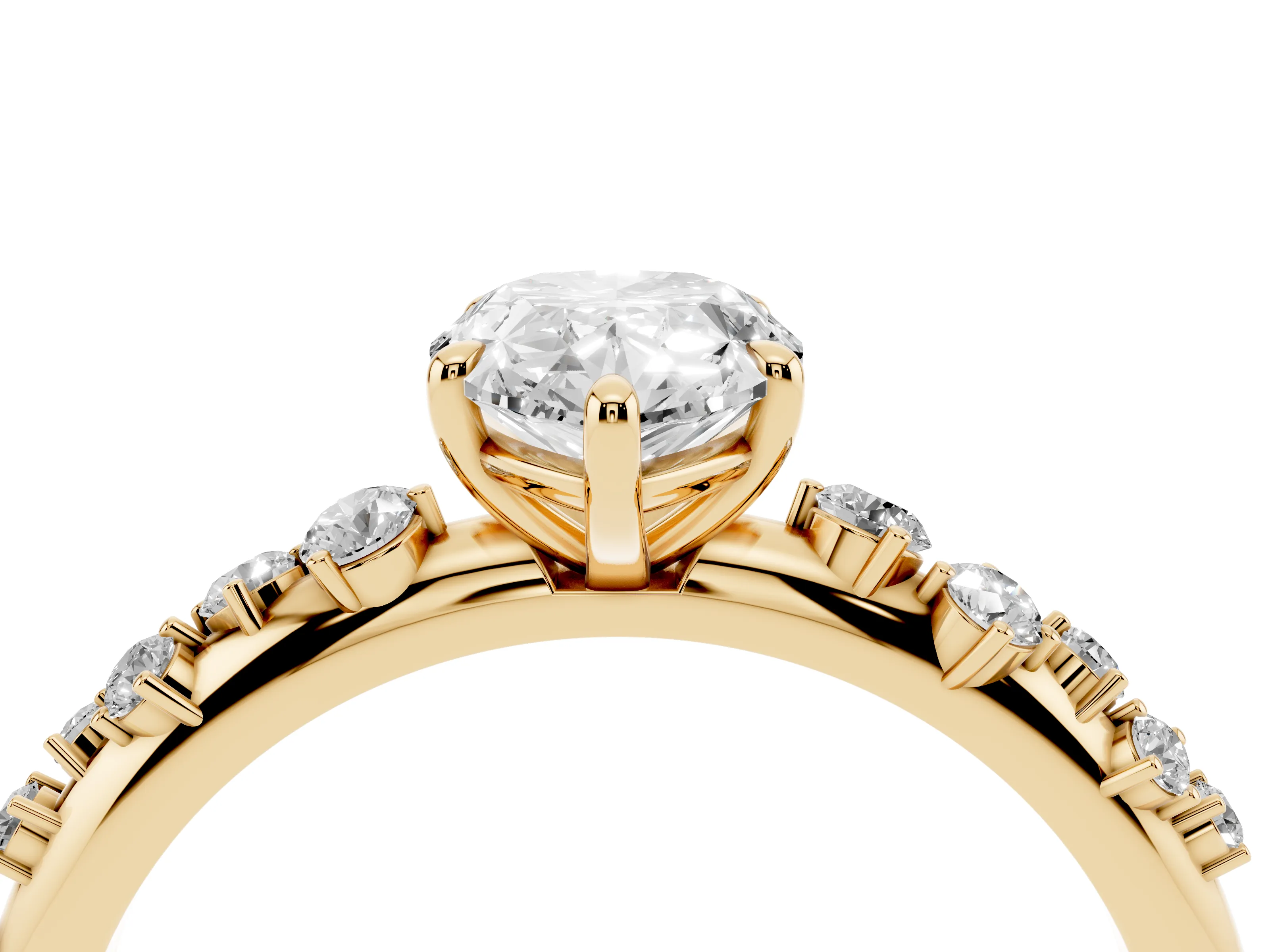 Pear Cut Diamond Cluster Solitaire Ring Set in Yellow gold with Prong Setting