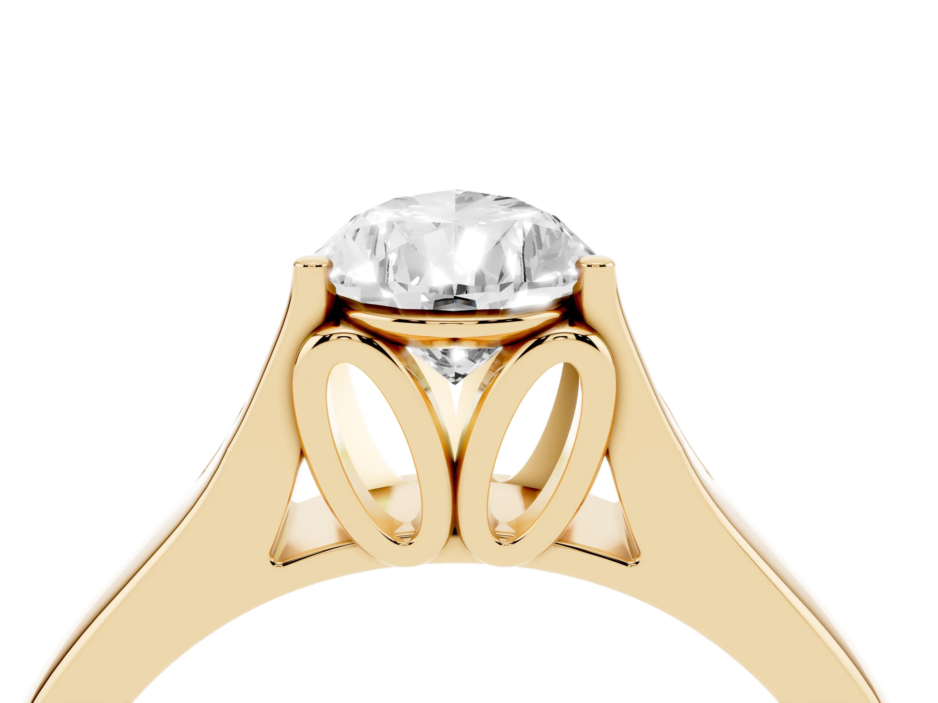 Pear Cut Diamond Solitaire Ring Set in Yellow gold with Arched Cathedral Band and Prong Setting