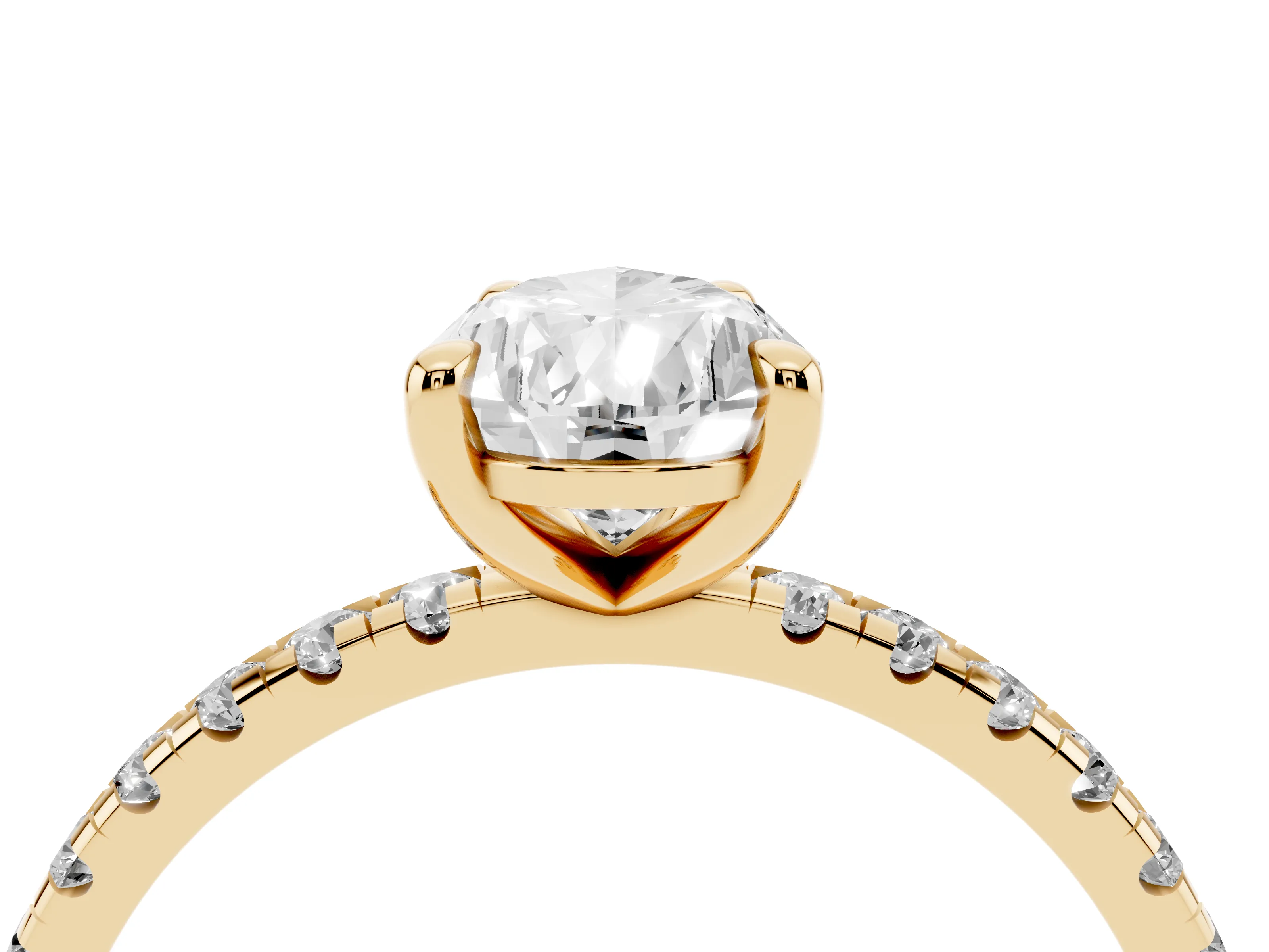 Pear Cut Diamond Brilliant Solitaire Ring Set in Yellow gold with Pavé Band and Prong Setting