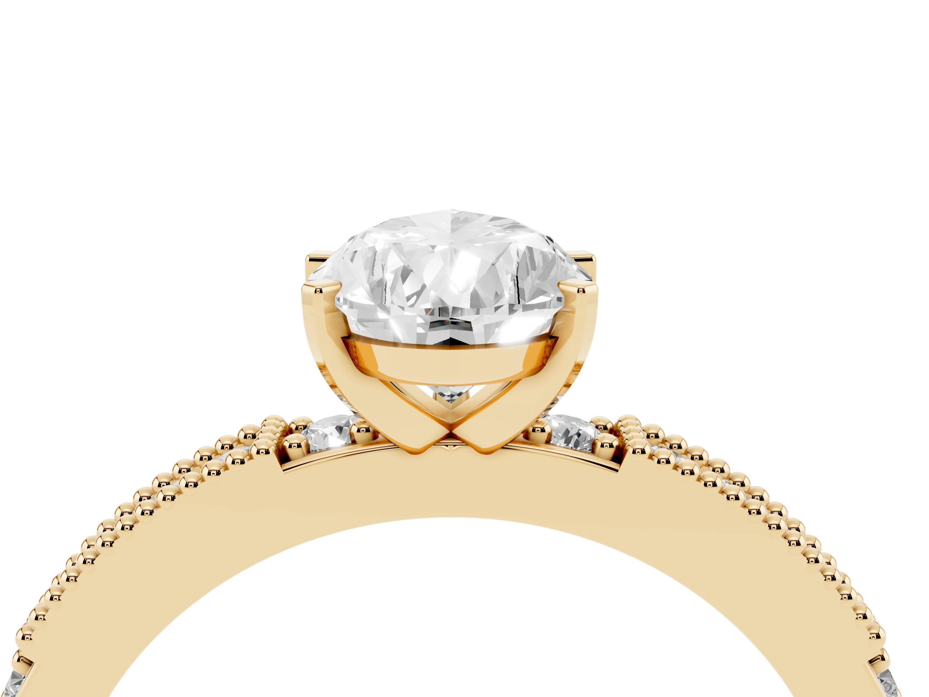 Pear Cut Diamond Solitaire Ring Set in Yellow gold with Slim Pavé Band and Prong Setting