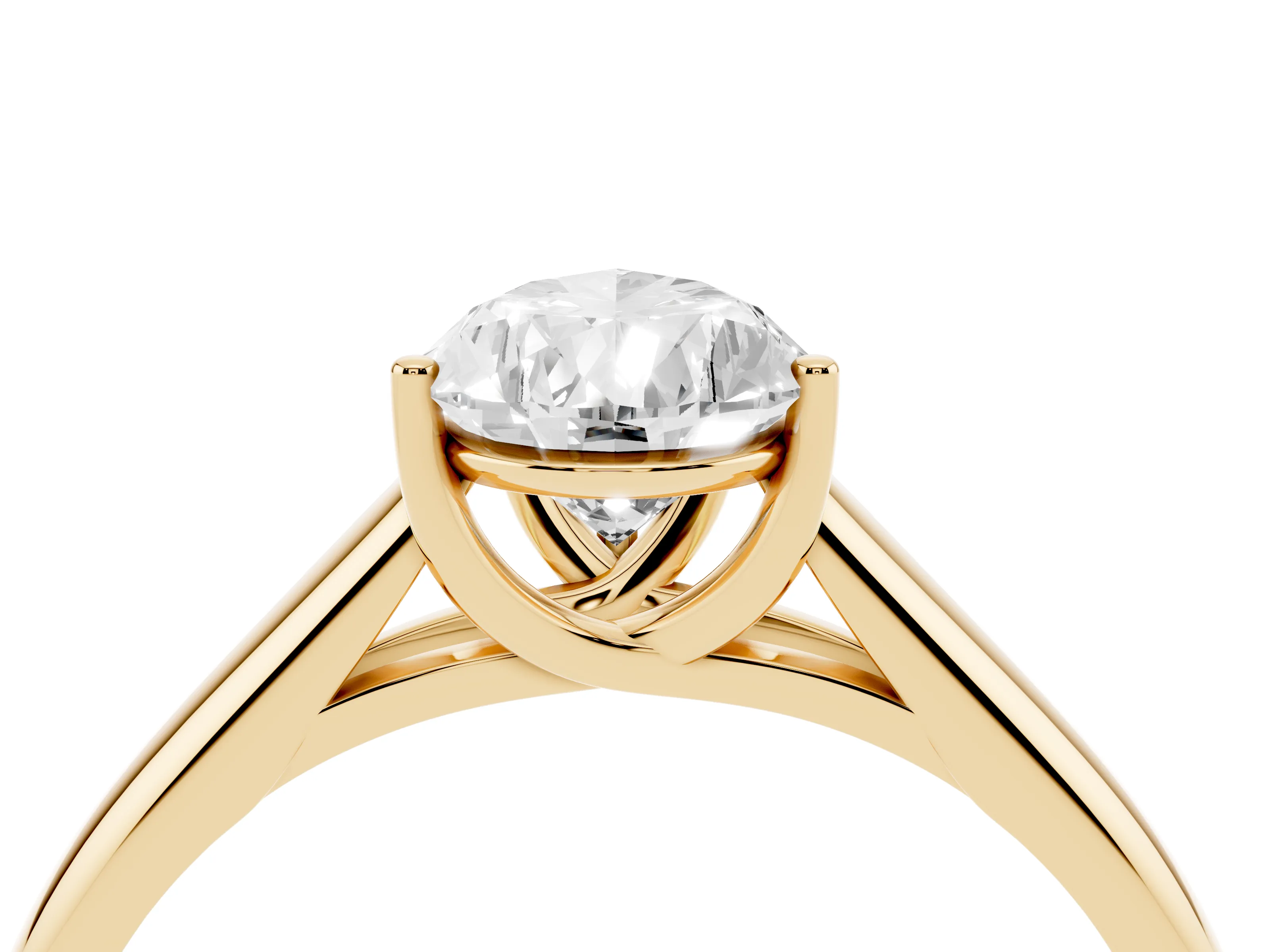 Pear Cut Diamond Solitaire Engagement Ring Set in Yellow gold with Subtly Tapered Band and Prong Setting