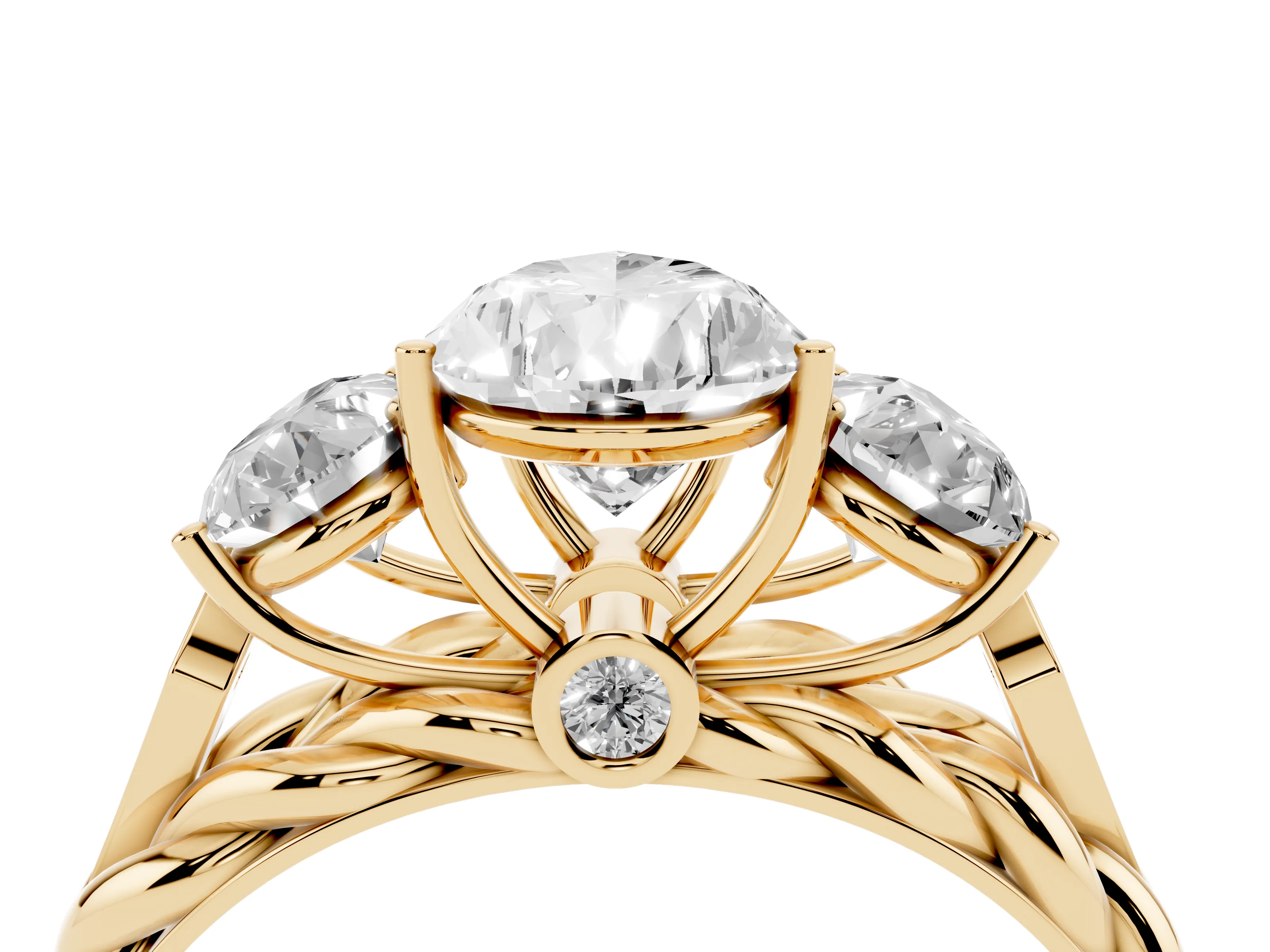 Pear Cut Diamond Three-Stone Ring Set in Yellow gold with Braided Band