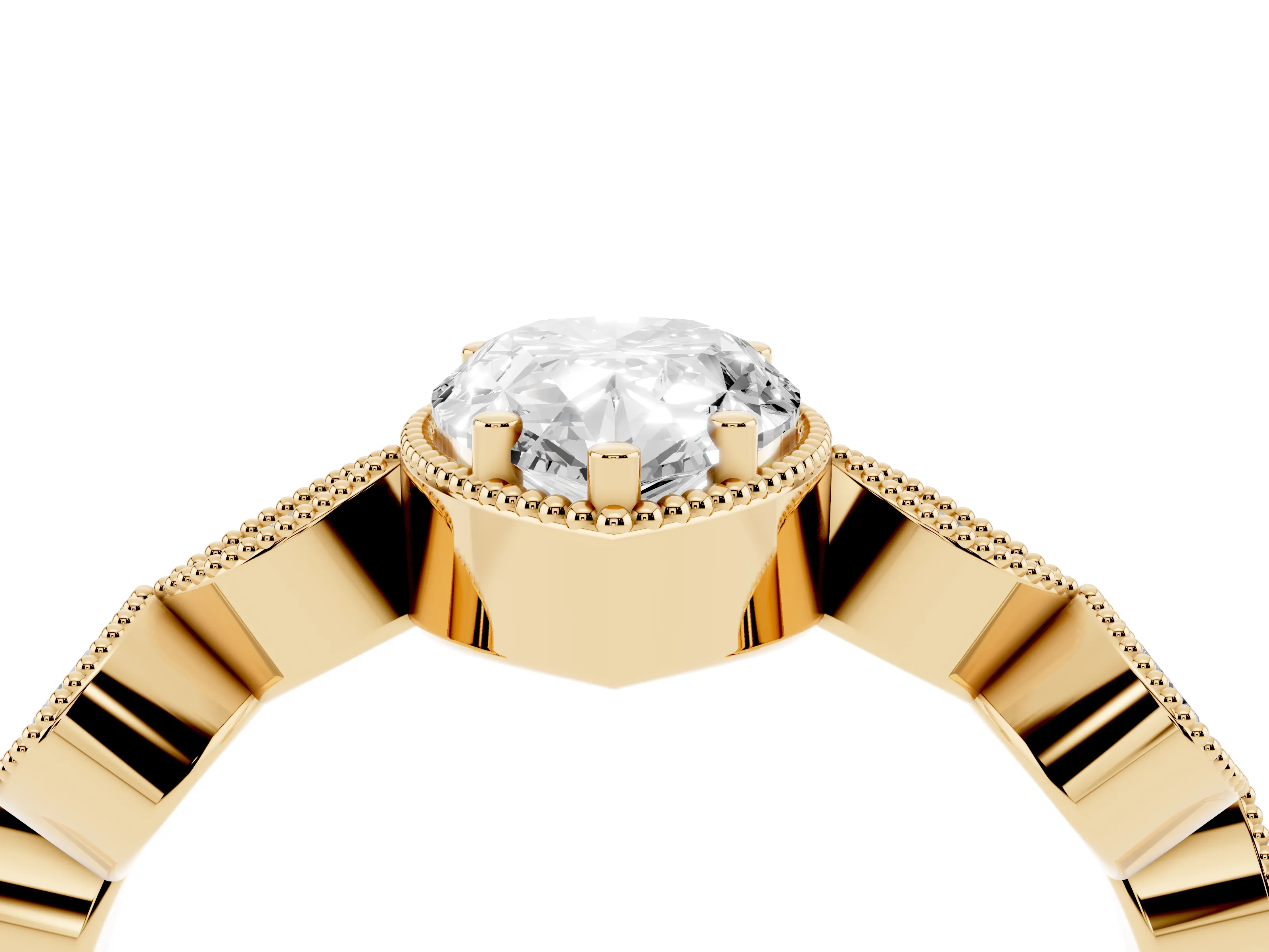 Pear Cut Diamond Vintage-Inspired Milgrain Ring Set in Yellow gold with Marquise Stations of Round Accents
