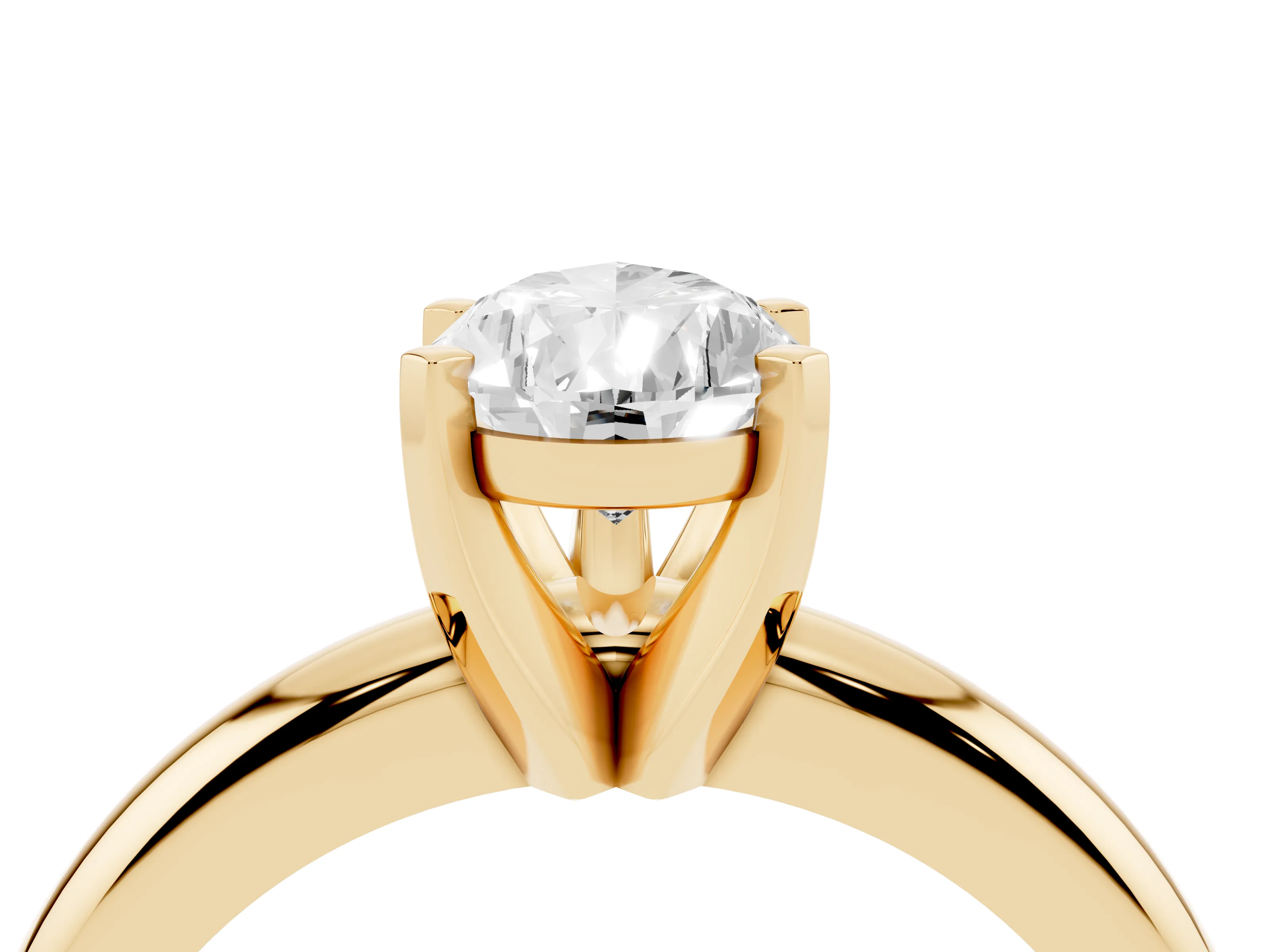 Pear Cut Diamond Solitaire Engagement Ring Set in Yellow gold with Round Band and Prong Setting