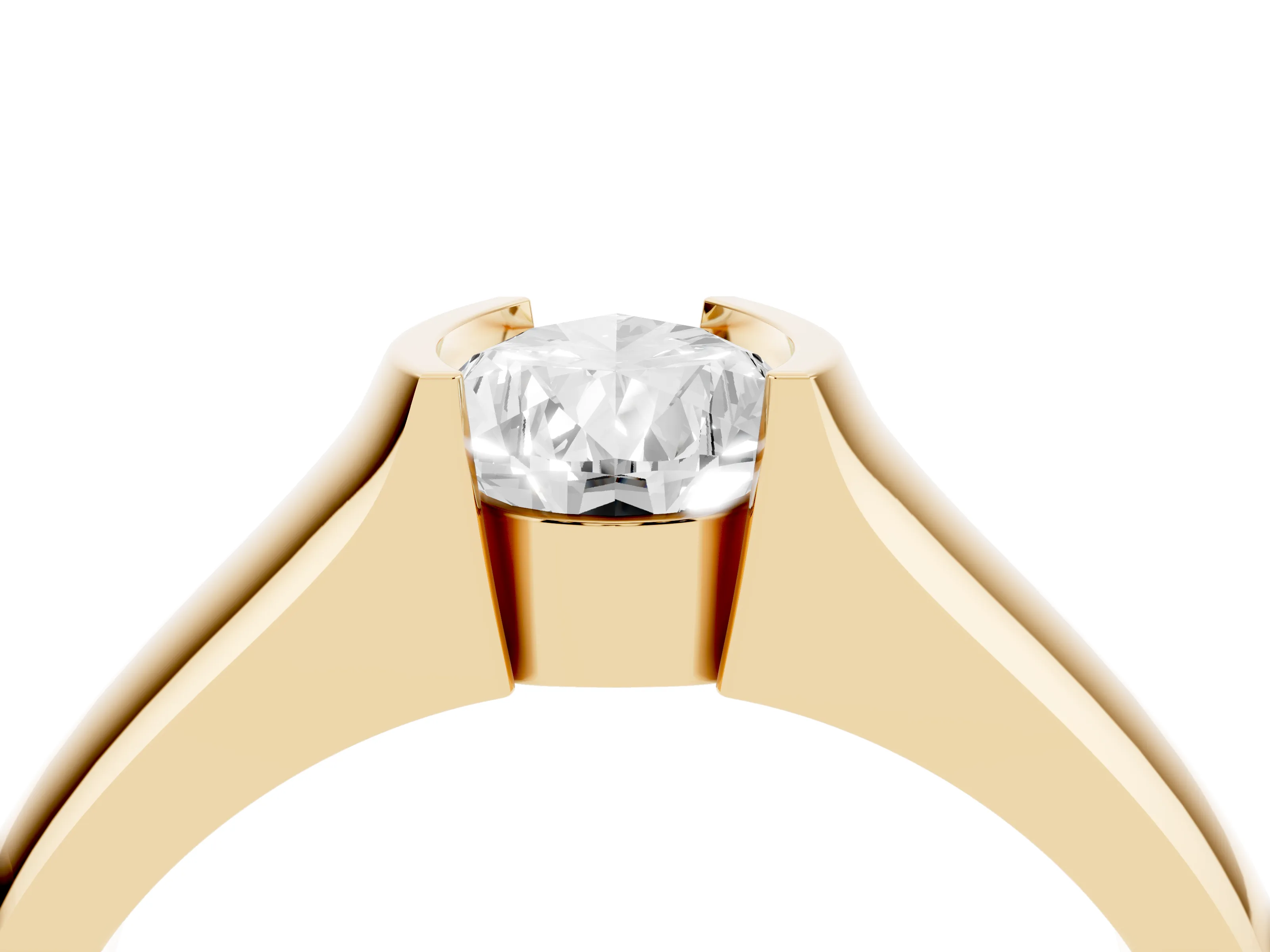 Pear Cut Diamond Bezel Solitaire Ring Set in Yellow gold with Wide Band