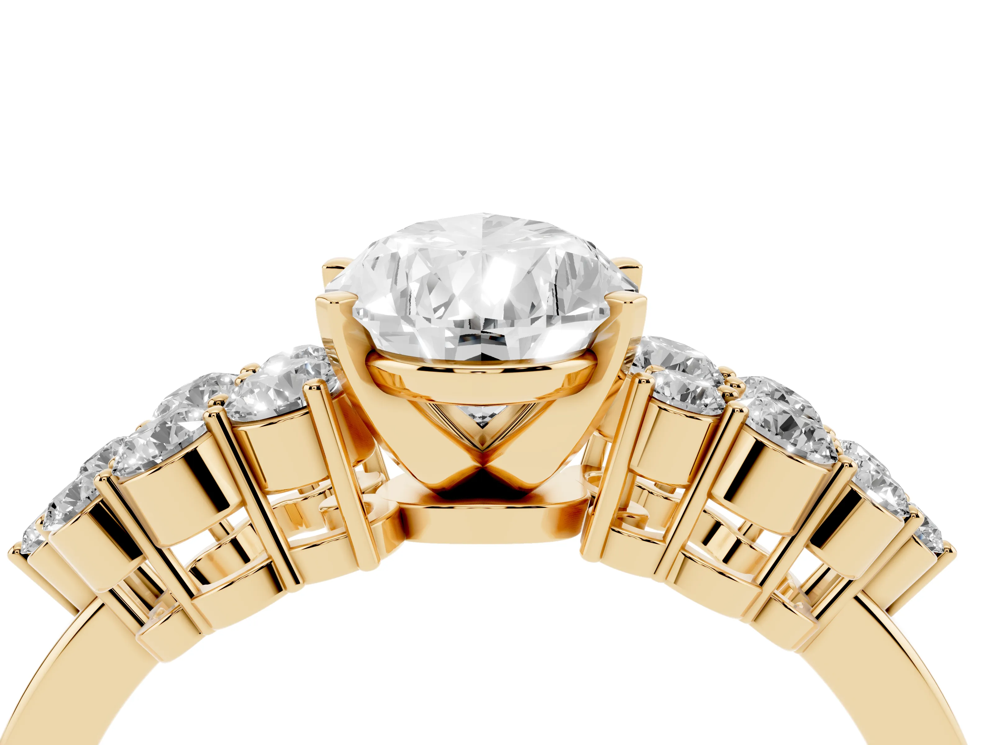 Pear Cut Diamond Cluster Engagement Ring Set in Yellow gold with Pavé Band and Prong Setting