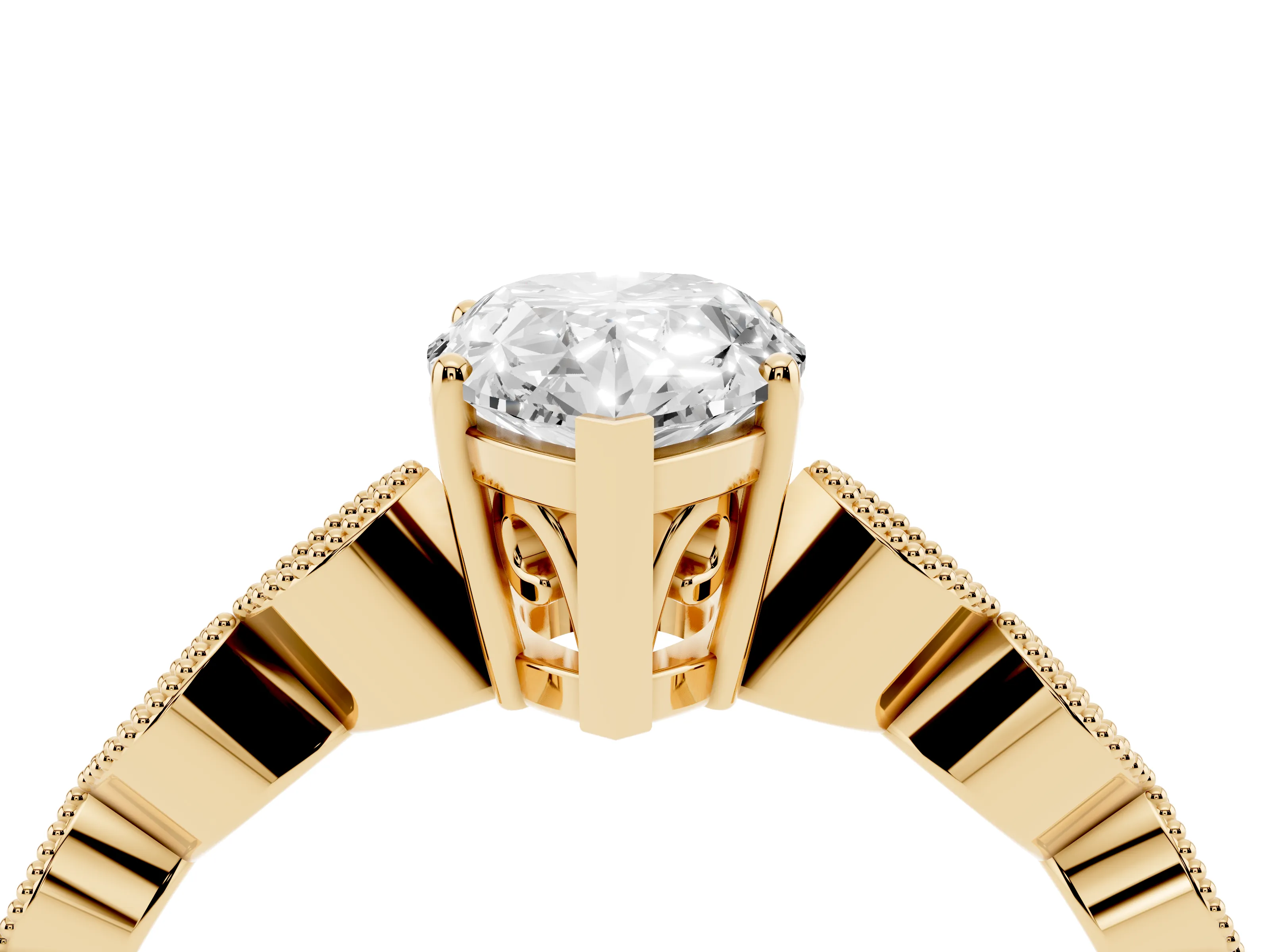 Pear Cut Diamond Solitaire Ring Set in Yellow gold with Infinity Twist Pavé Band