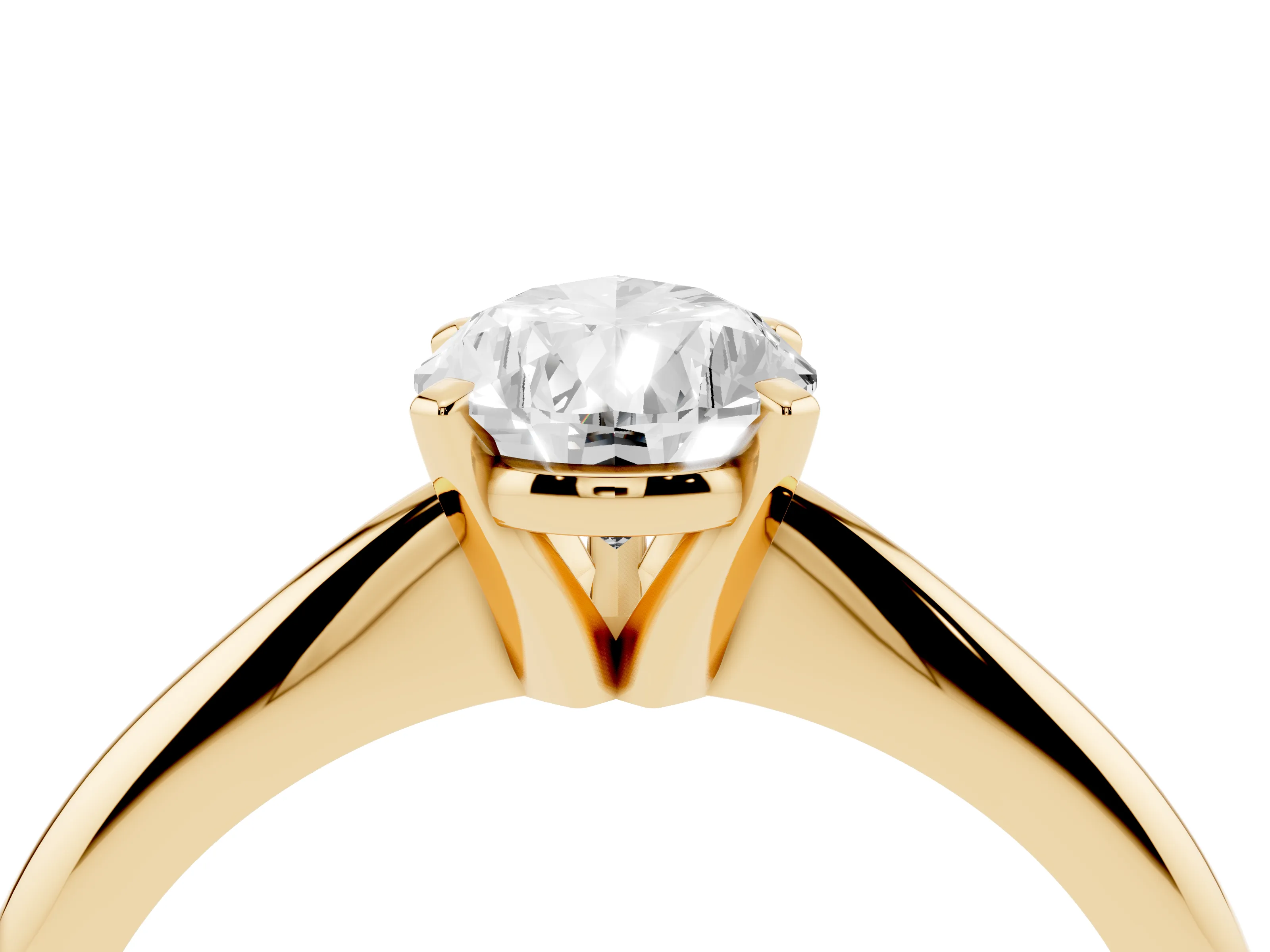 Pear Cut Diamond Solitaire Ring Set in Yellow gold with Prong Setting on a Plain Round Band