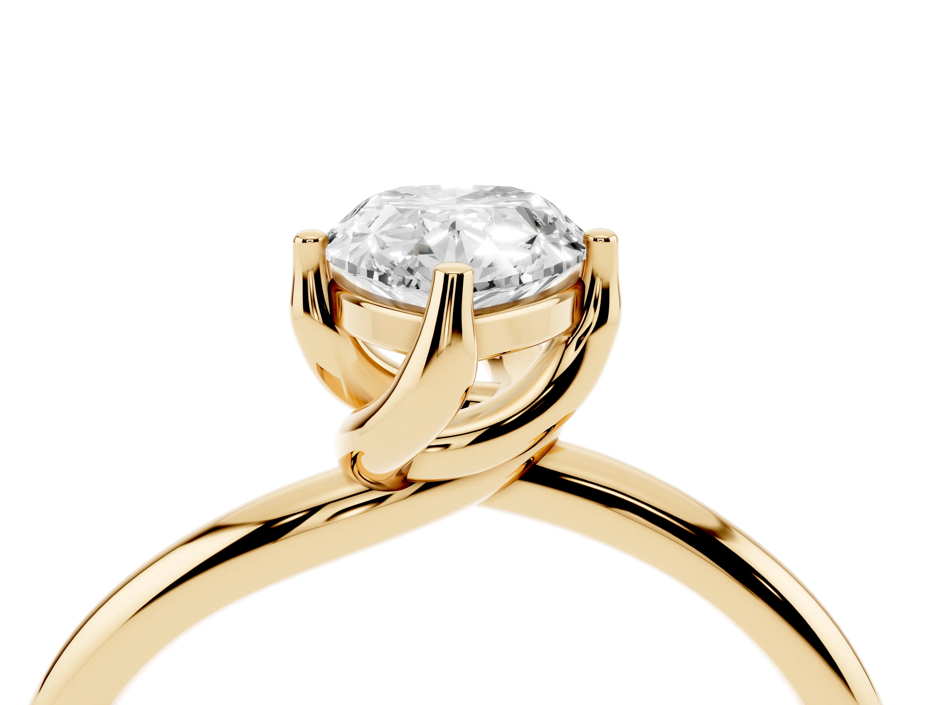 Pear Cut Diamond Solitaire Engagement Ring Set in Yellow gold with Classic Plain Band