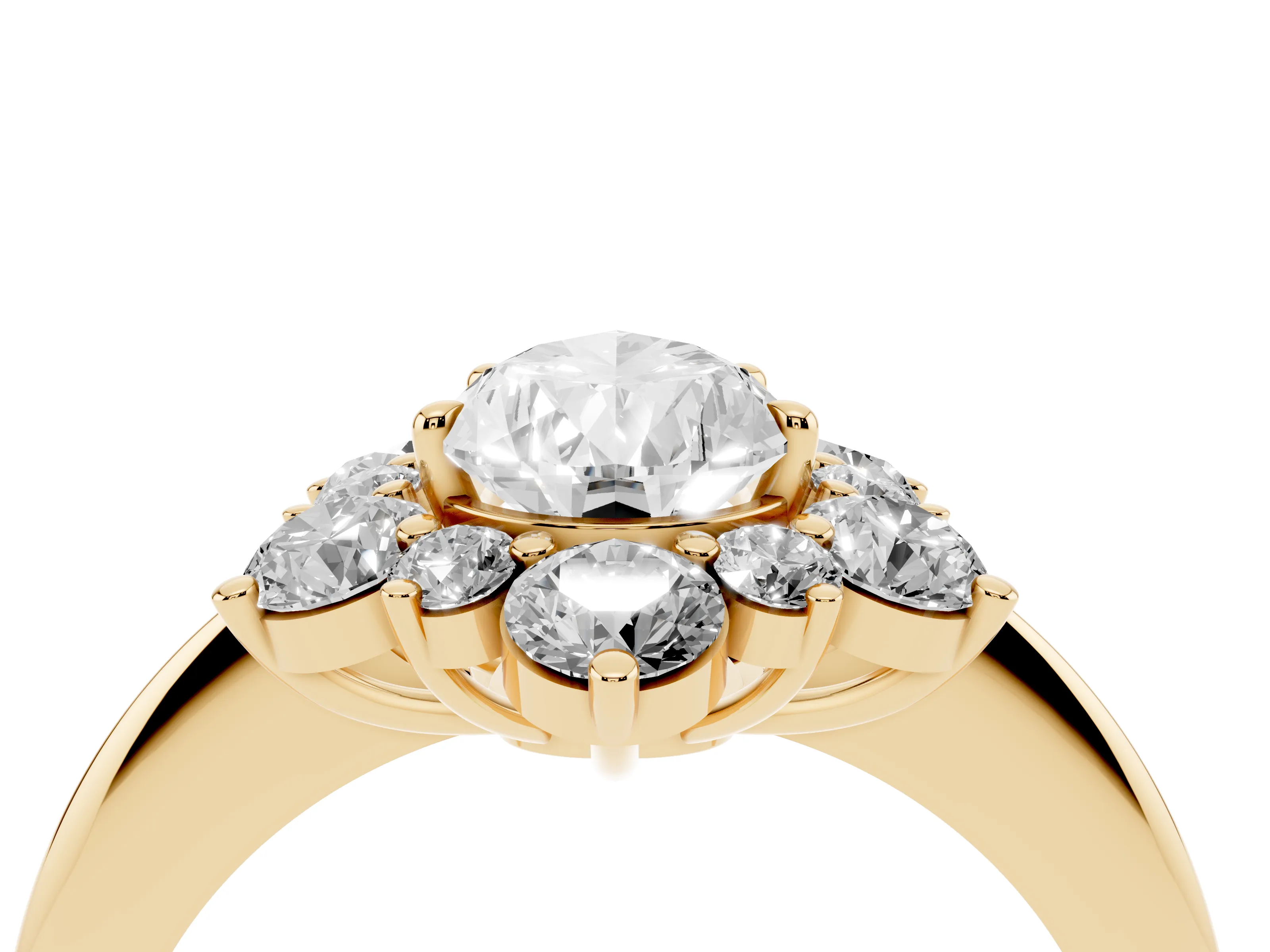 Pear Cut Diamond Cluster Halo Ring Set in Yellow gold with Solitaire Band and Prong Setting