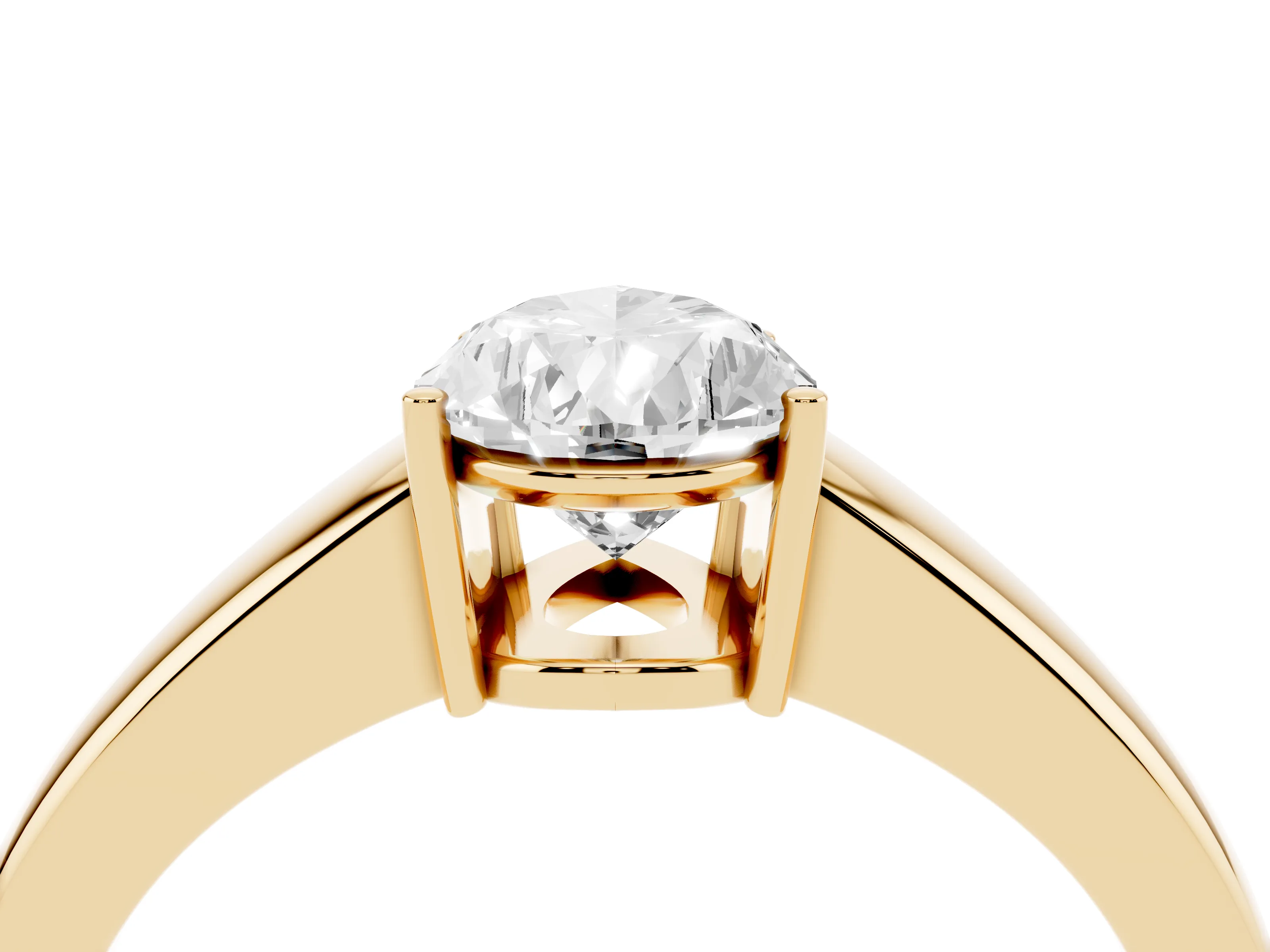 Pear Cut Diamond Solitaire Ring Set in Yellow gold with Tapered Band and Prong Setting