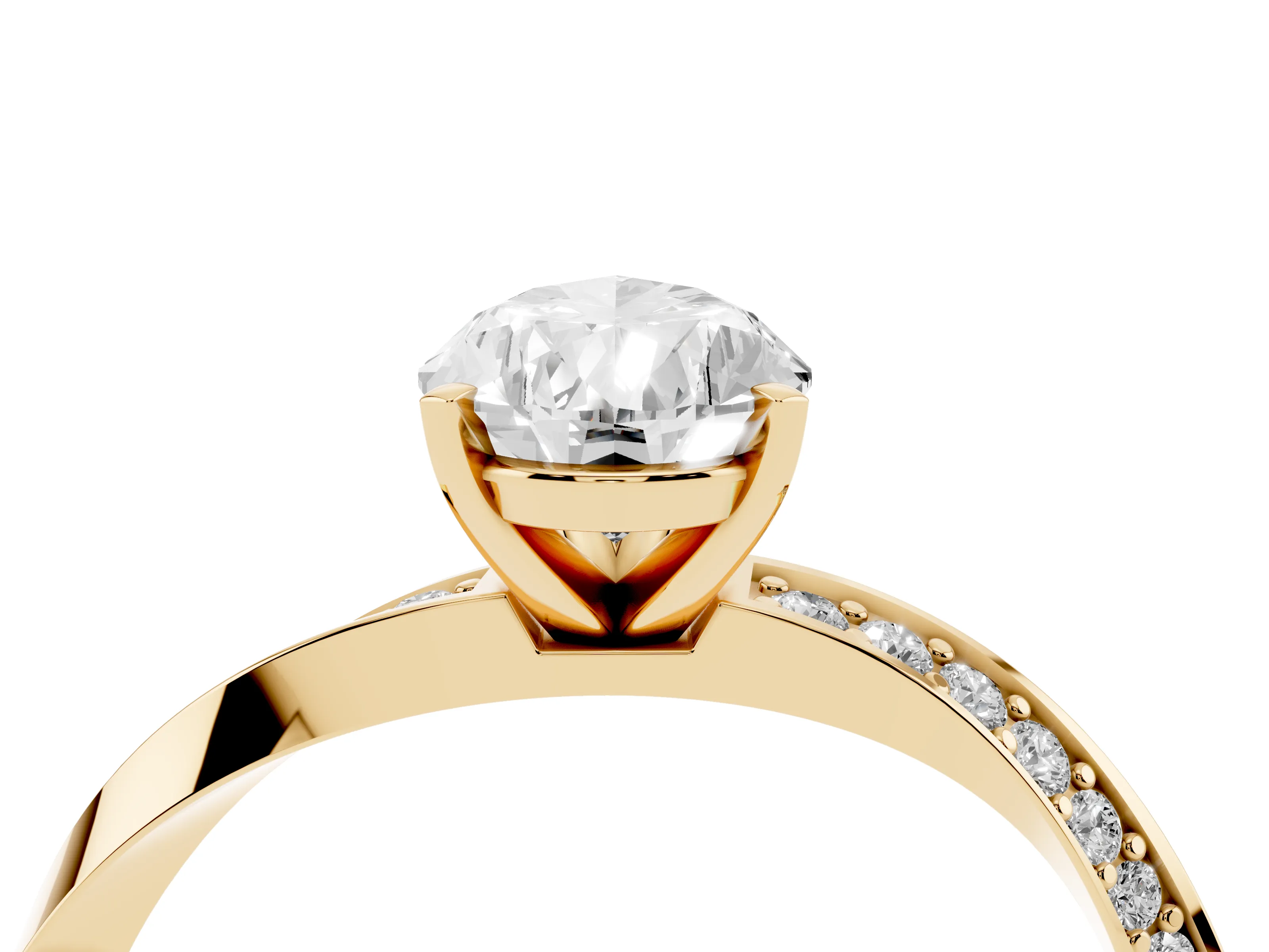 Pear Cut Diamond Engagement Ring Set in Yellow gold with Side Stone Accents and Prong Setting