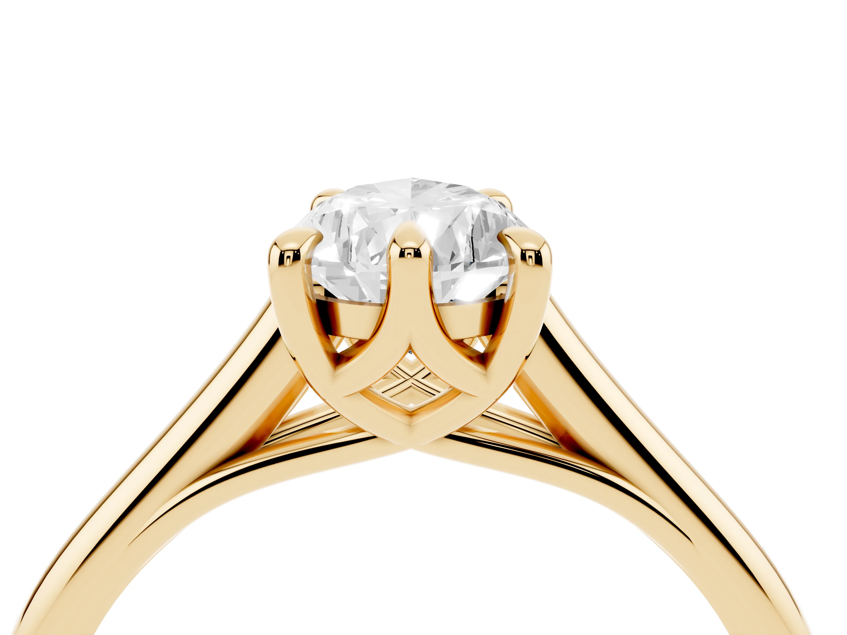 Pear Cut Diamond Solitaire Engagement Ring Set in Yellow gold with Prong Setting and Plain Classic Band