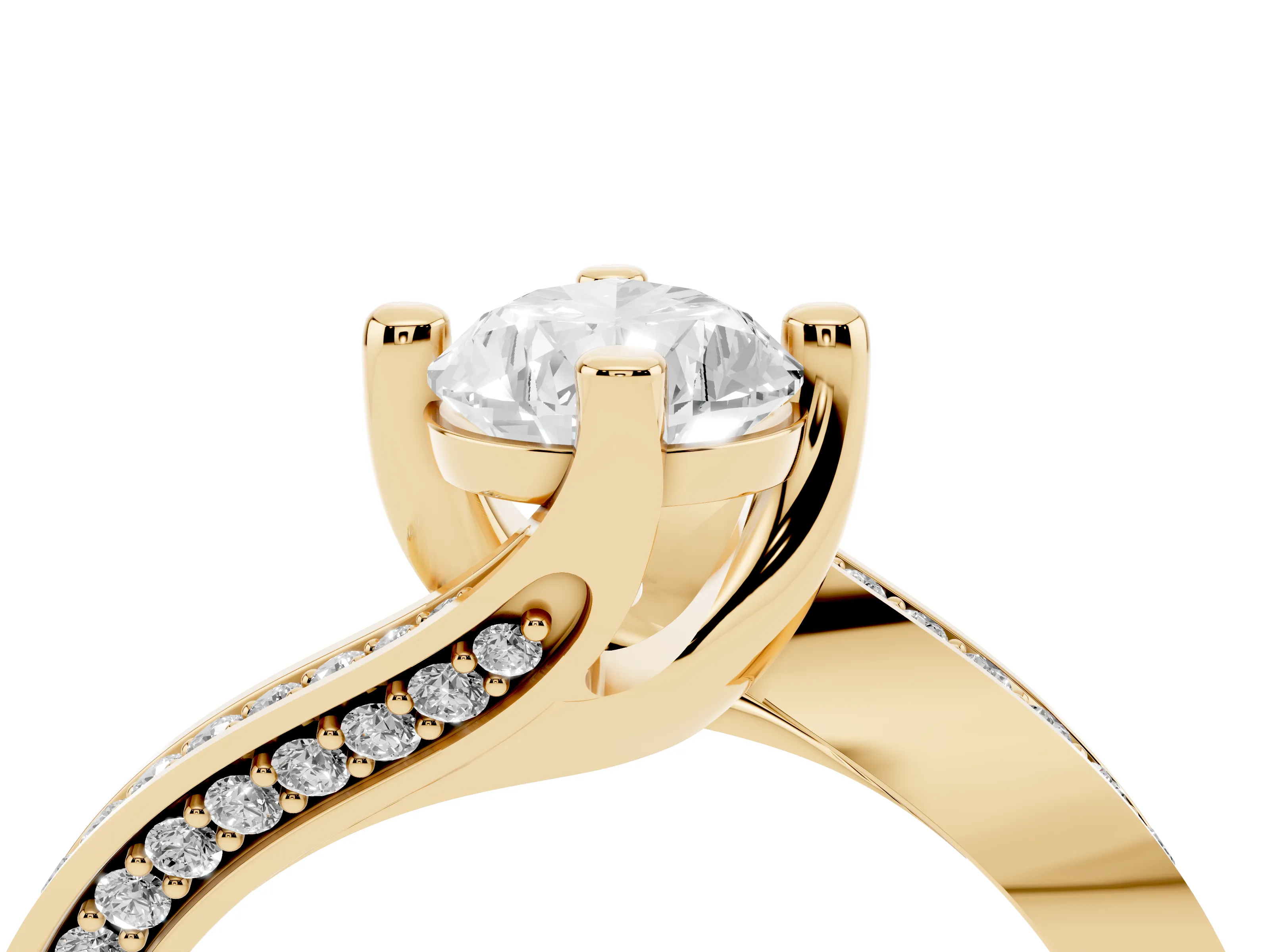 Pear Cut Diamond Solitaire Ring Set in Yellow gold with Intertwined Pavé Twist Band