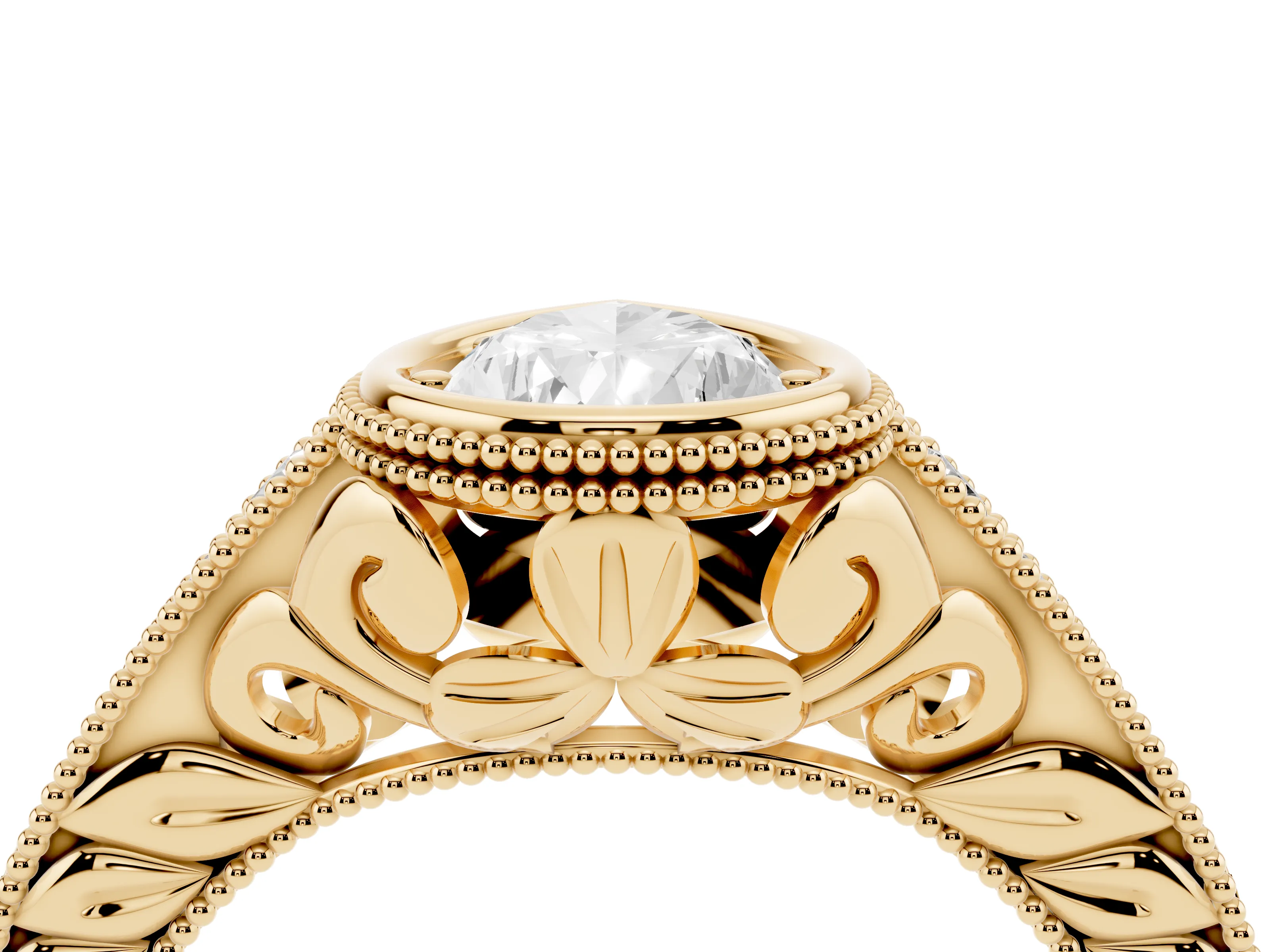 Bezel Set Pear Cut Diamond Milgrain Pavé Engagement Ring Set in Yellow gold