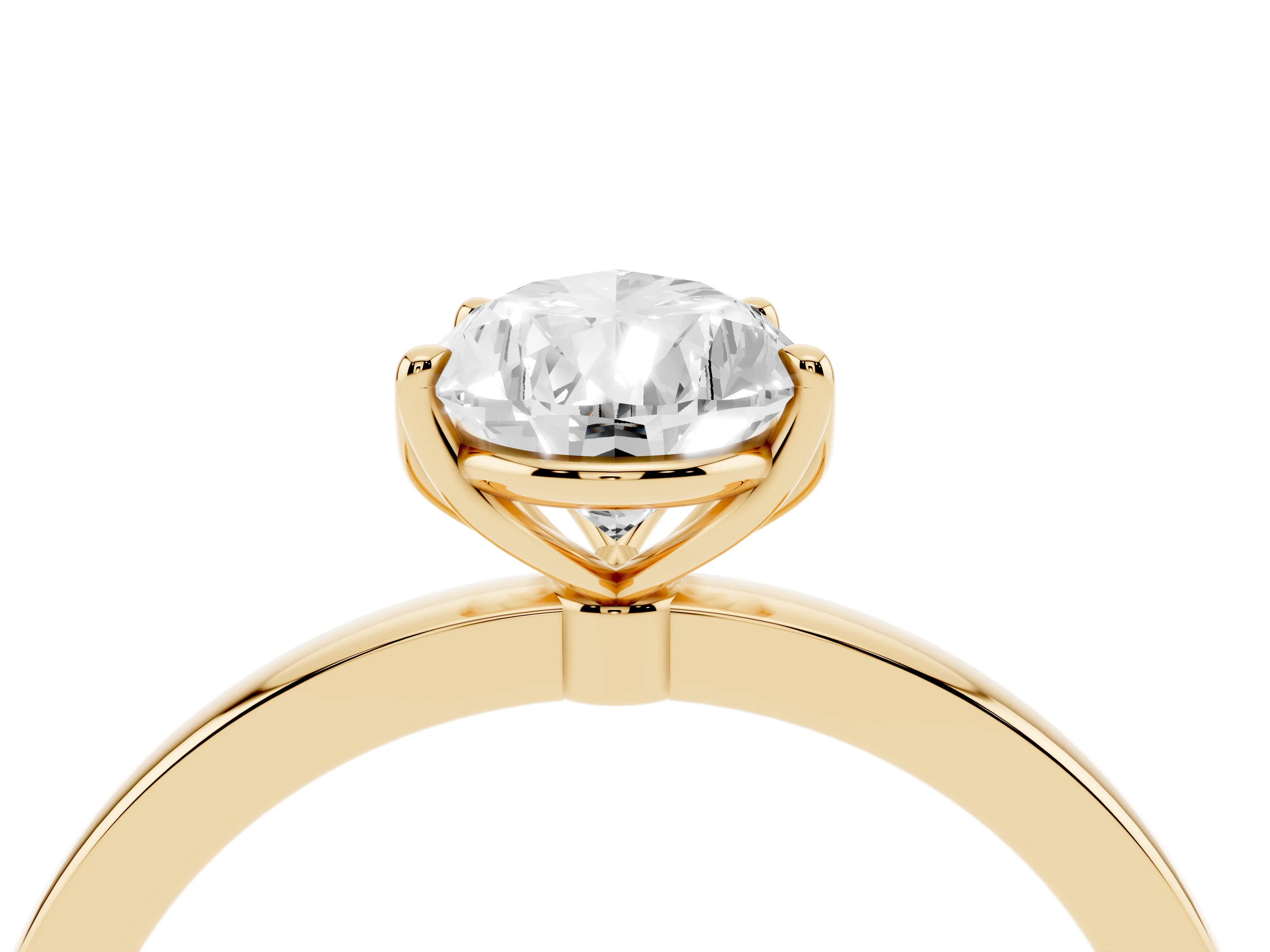 Pear Cut Diamond Solitaire Ring Set in Yellow gold with Prong Setting and Thin Polished Band