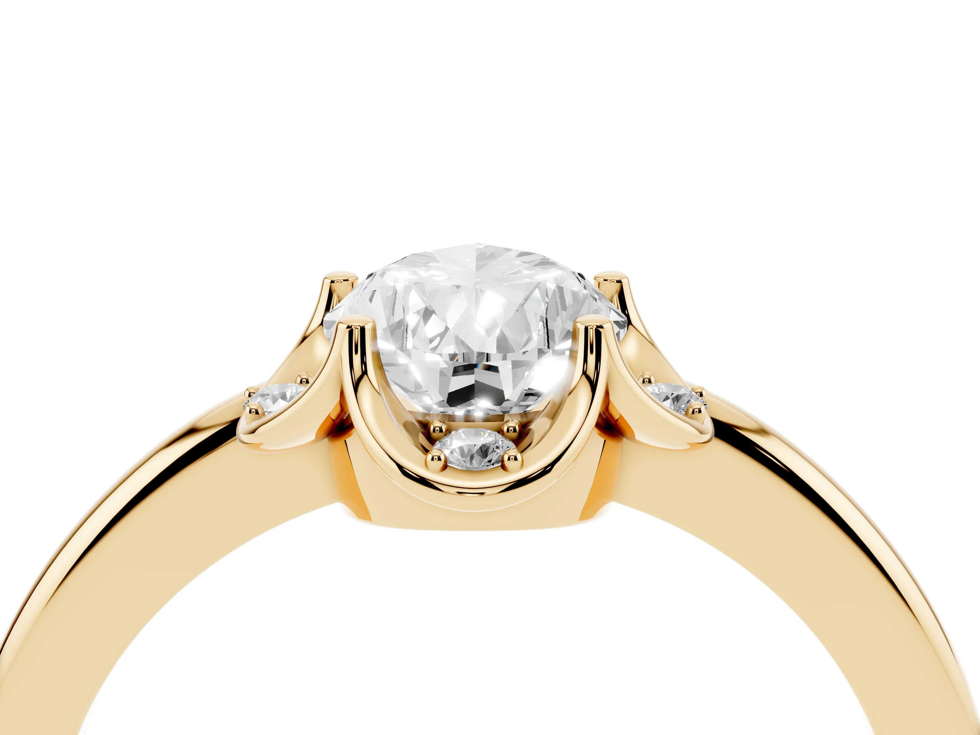 Pear Cut Diamond Round Cluster Halo Ring Set in Yellow gold with Solitaire Band and Prong Setting