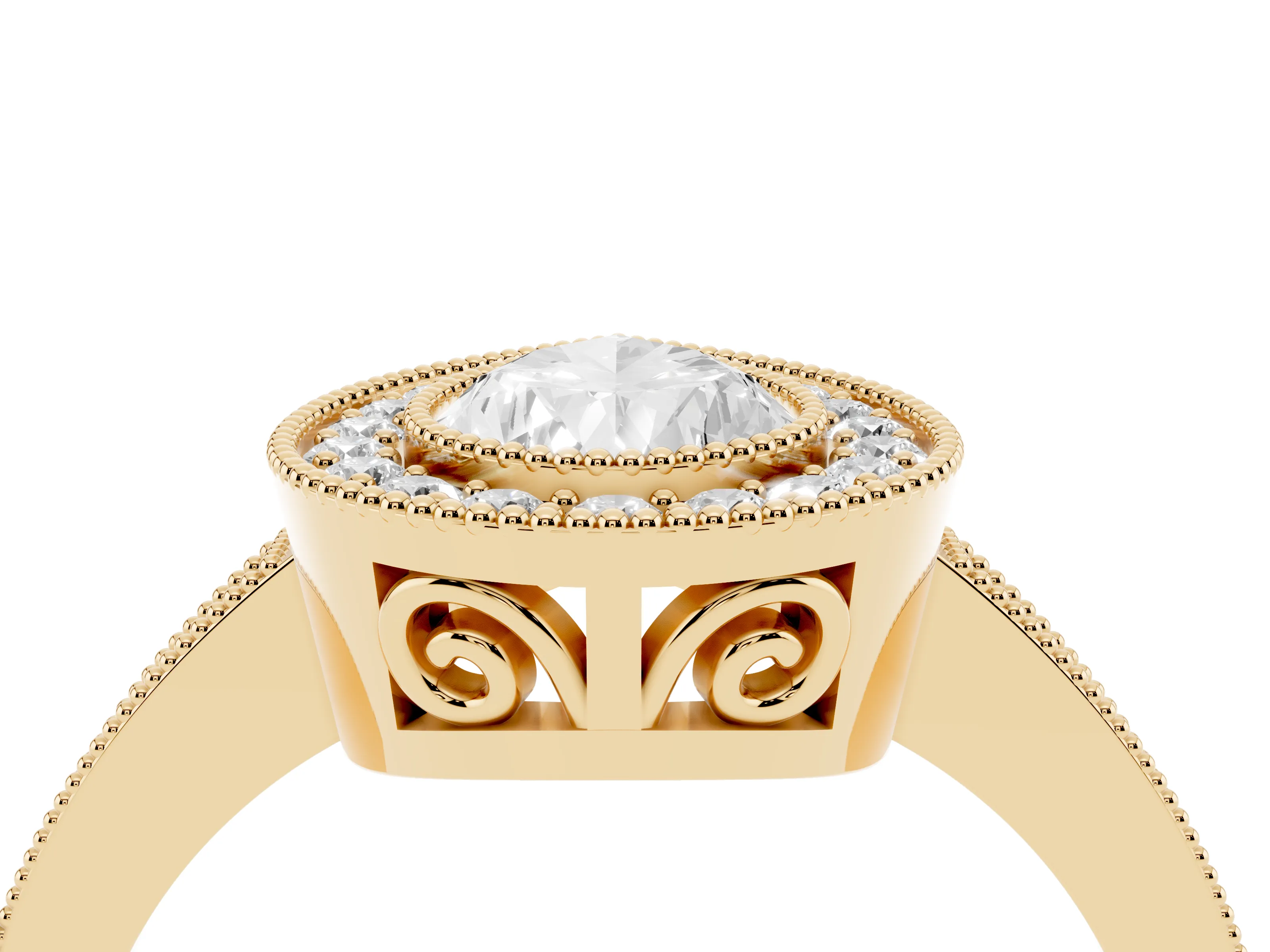 Pear Cut Diamond Round Halo Ring Set in Yellow gold with Pavé Band