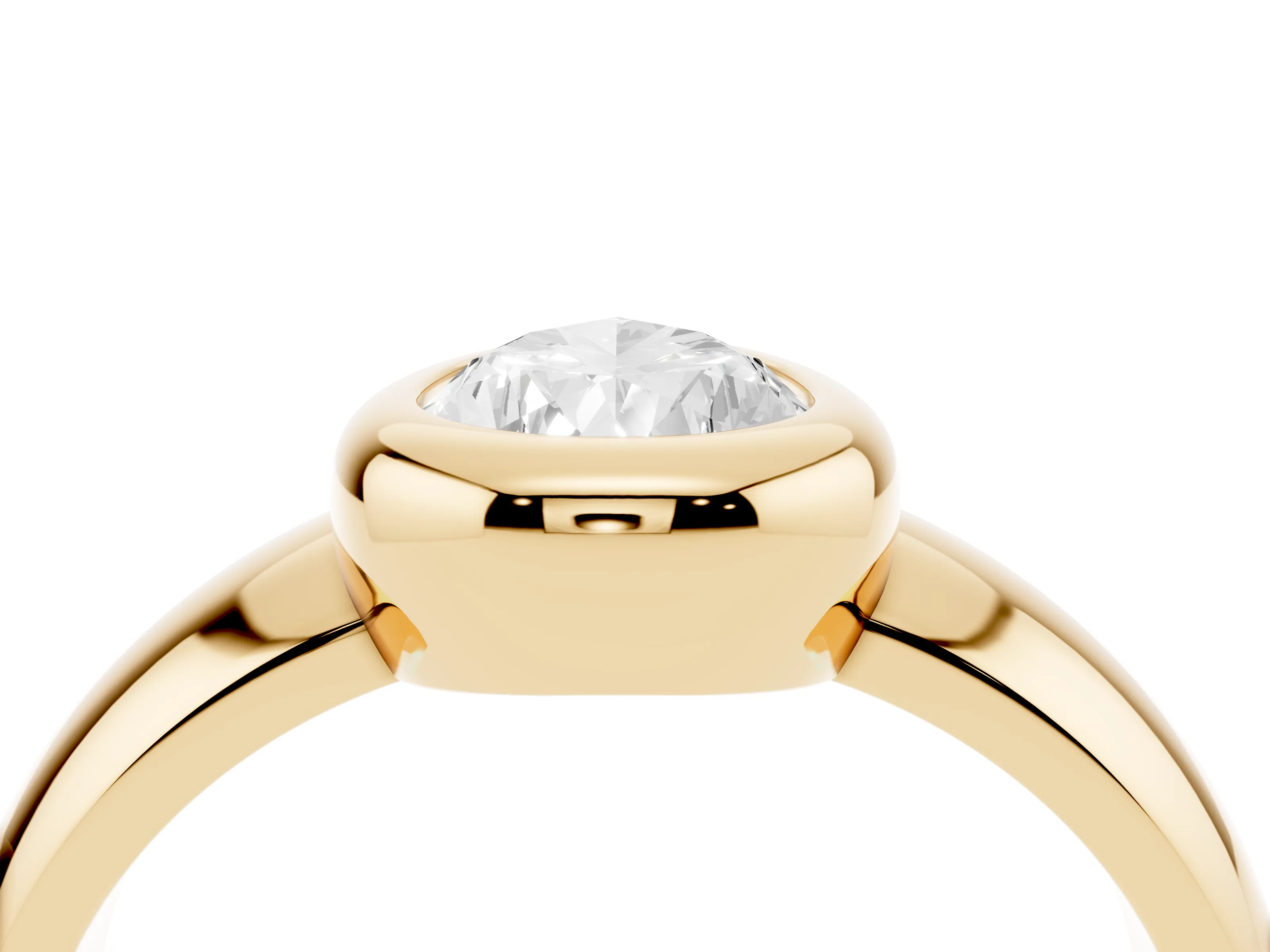 Bezel Set Pear Cut Diamond Solitaire Ring Set in Yellow gold with Wide Band