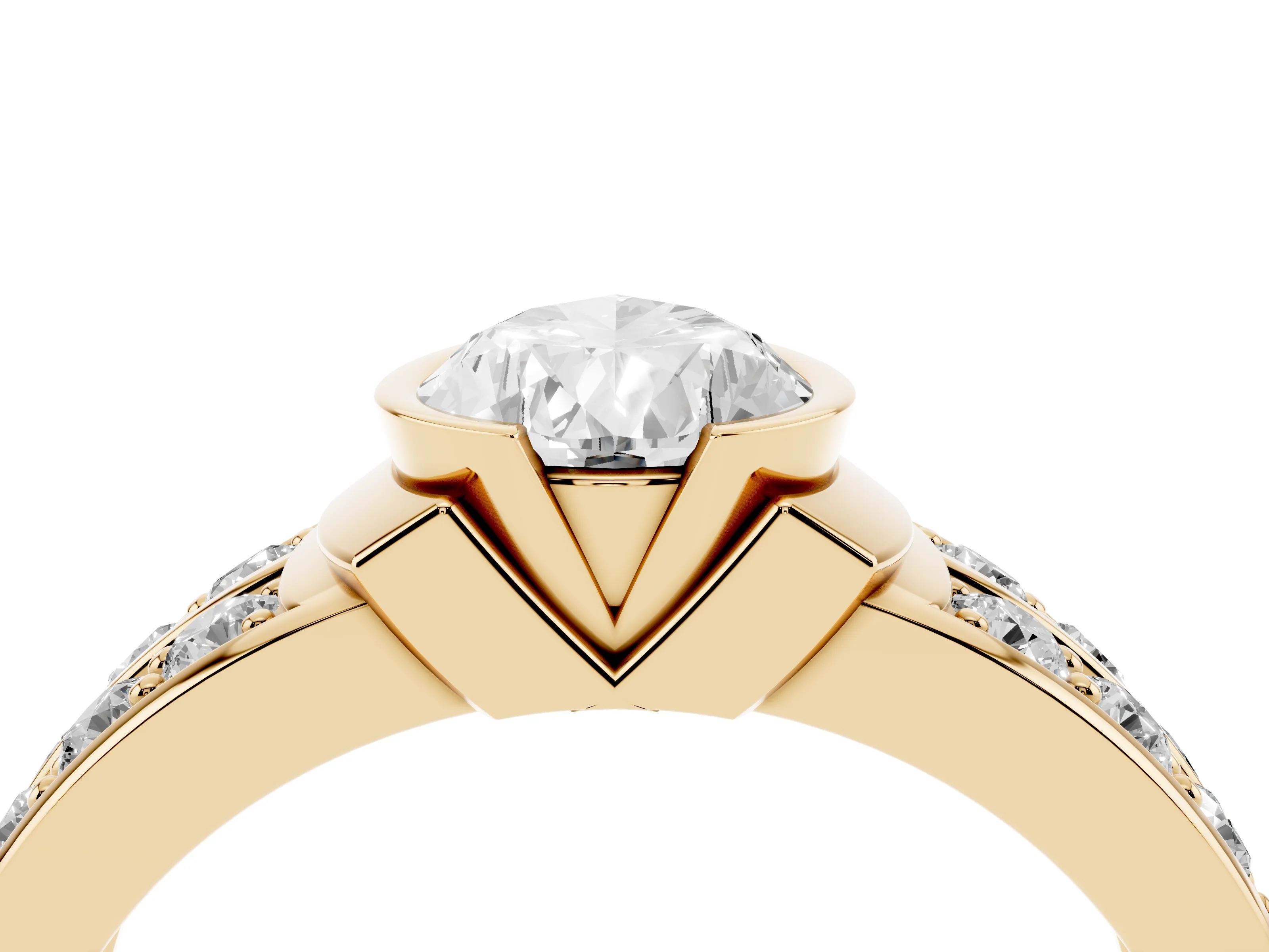 Pear Cut Diamond Wide Channel Set Band Ring Set in Yellow gold with Bezel Setting