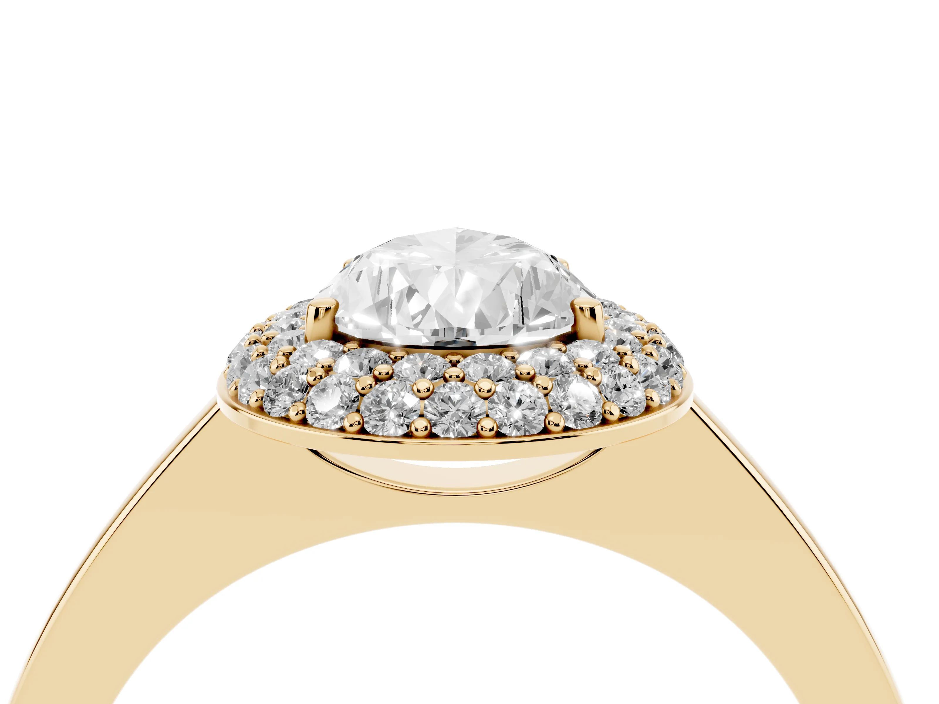 Pear Cut Diamond Halo Engagement Ring Set in Yellow gold with Solitaire Band and Prong Setting