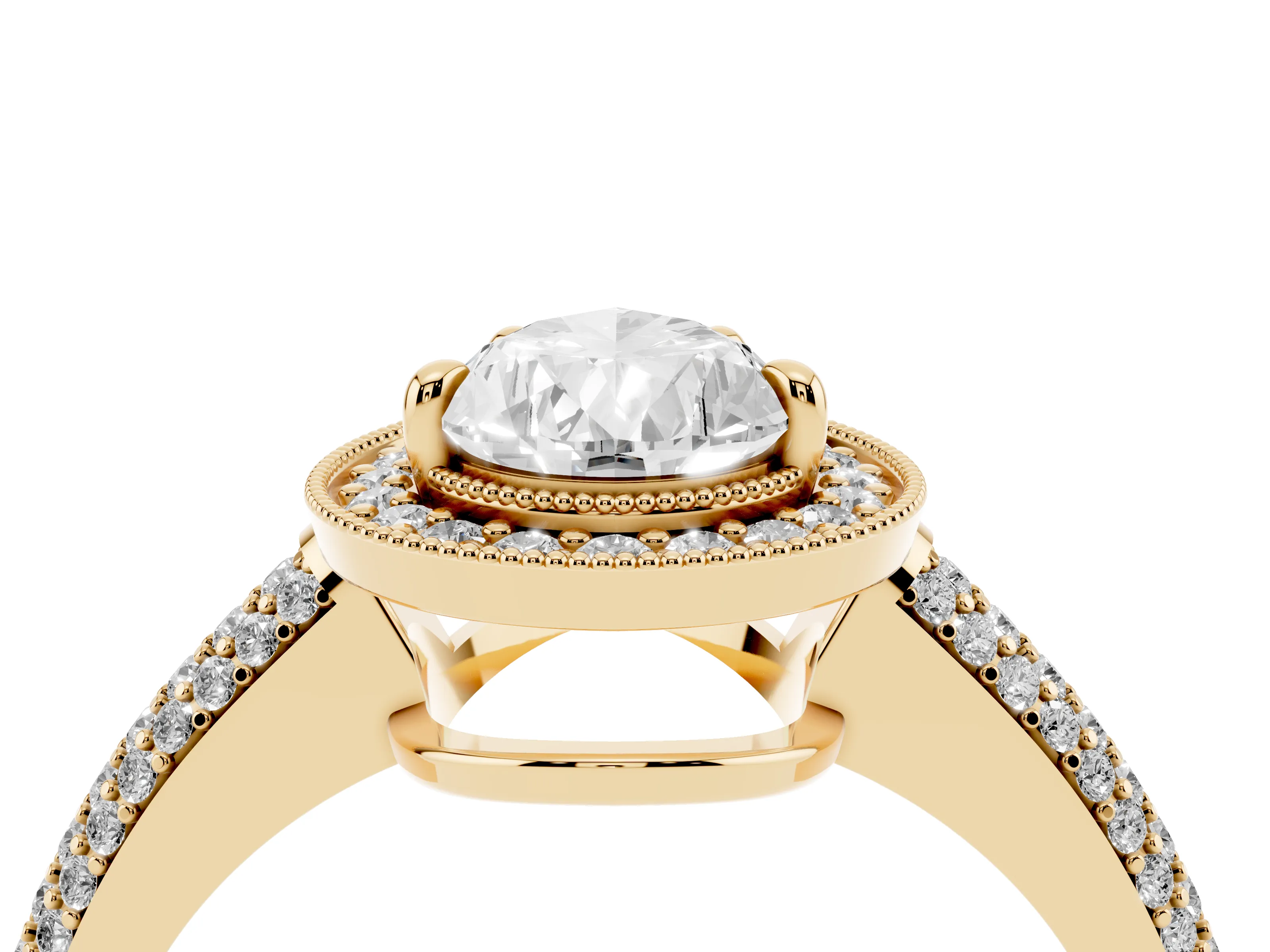 Pear Cut Diamond Halo Pavé Band Set in Yellow gold with Prong Setting