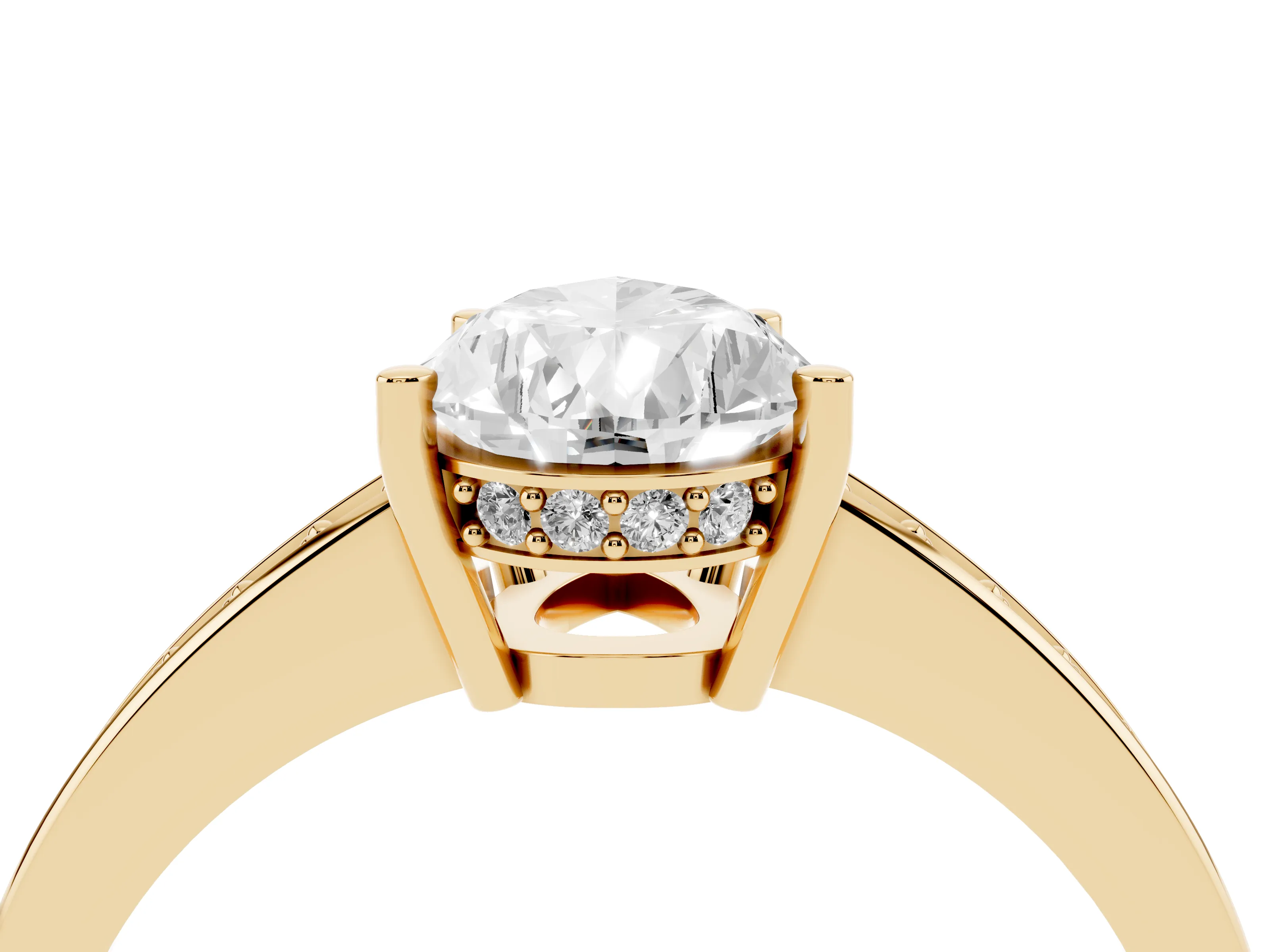 Pear Cut Diamond Pavé Band Prong Set Solitaire Ring Set in Yellow gold