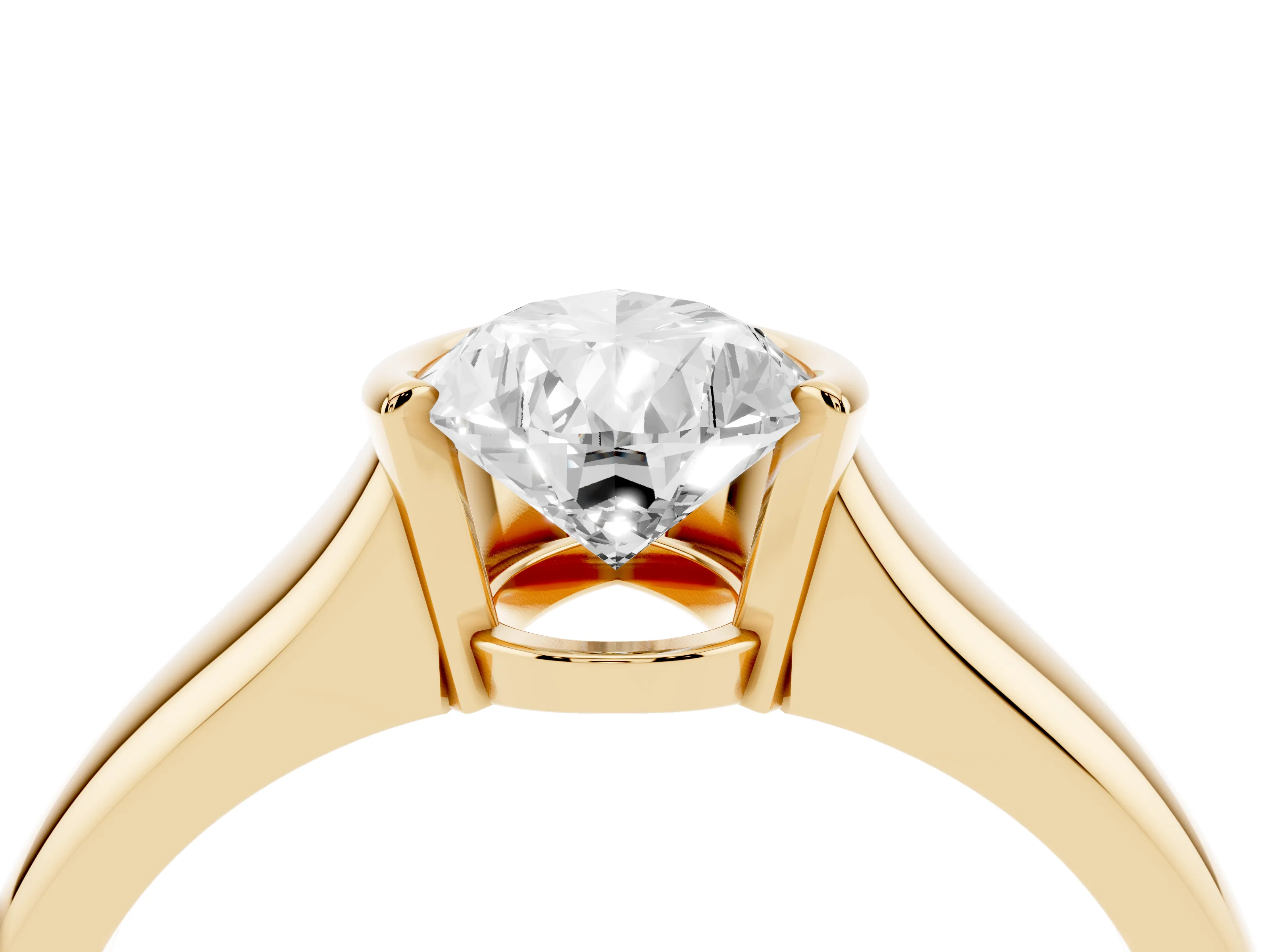 Pear Cut Diamond Solitaire Tension Set Ring Set in Yellow gold with Split Shank Band
